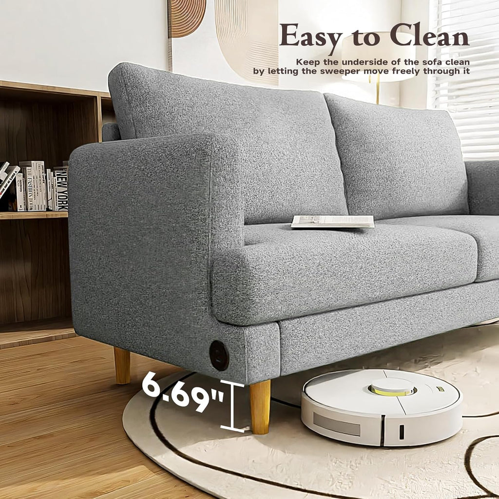 Loveseat Sofa Couch for Living Room USB Type C Ports Dark Gray Upholstered Small Couches wourant
