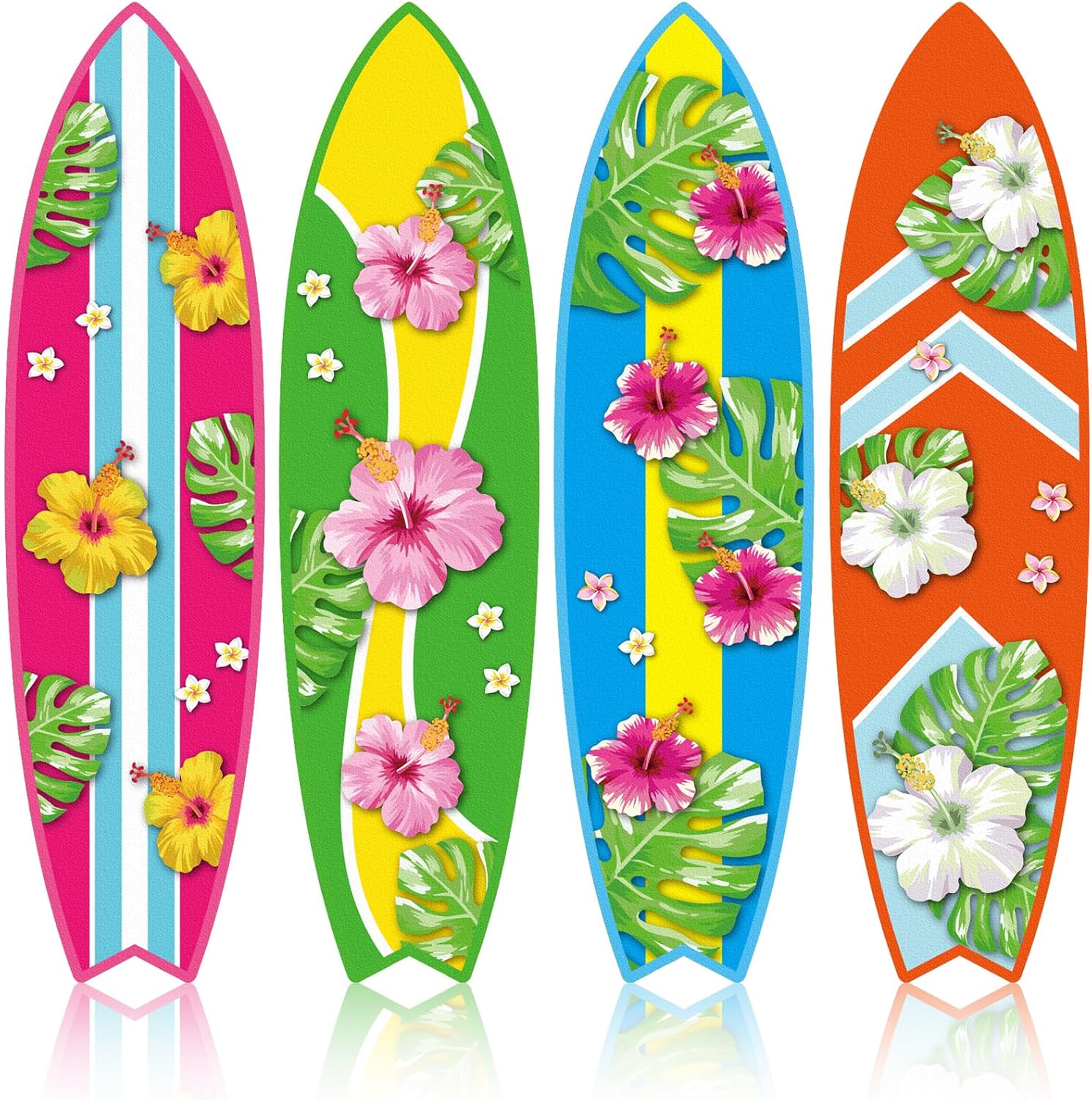 Blulu 4 Pcs Surfboard Wall Decor Surfboard Wall Hanging Sign Wooden Beach Decoration Summer Theme Decor Hawaiian Luau Party Decoration for Home Bar Aloha Tropical Birthday Party(Tiki) wourant