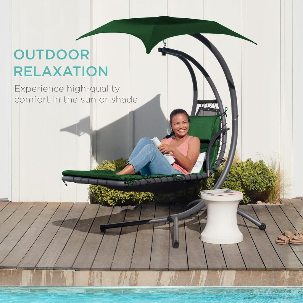 Best Choice Products Outdoor Hanging Curved Steel Chaise Lounge Chair Swing w/Built-in Pillow and Removable Canopy - Teal wourant