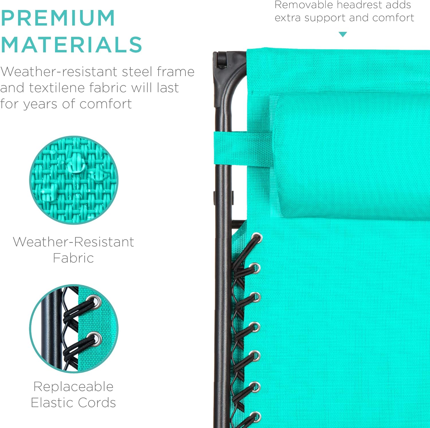 Best Choice Products Folding Zero Gravity Outdoor Recliner Patio Lounge Chair w/Adjustable Canopy Shade, Headrest, Side Accessory Tray, Textilene Mesh - Peacock Blue wourant