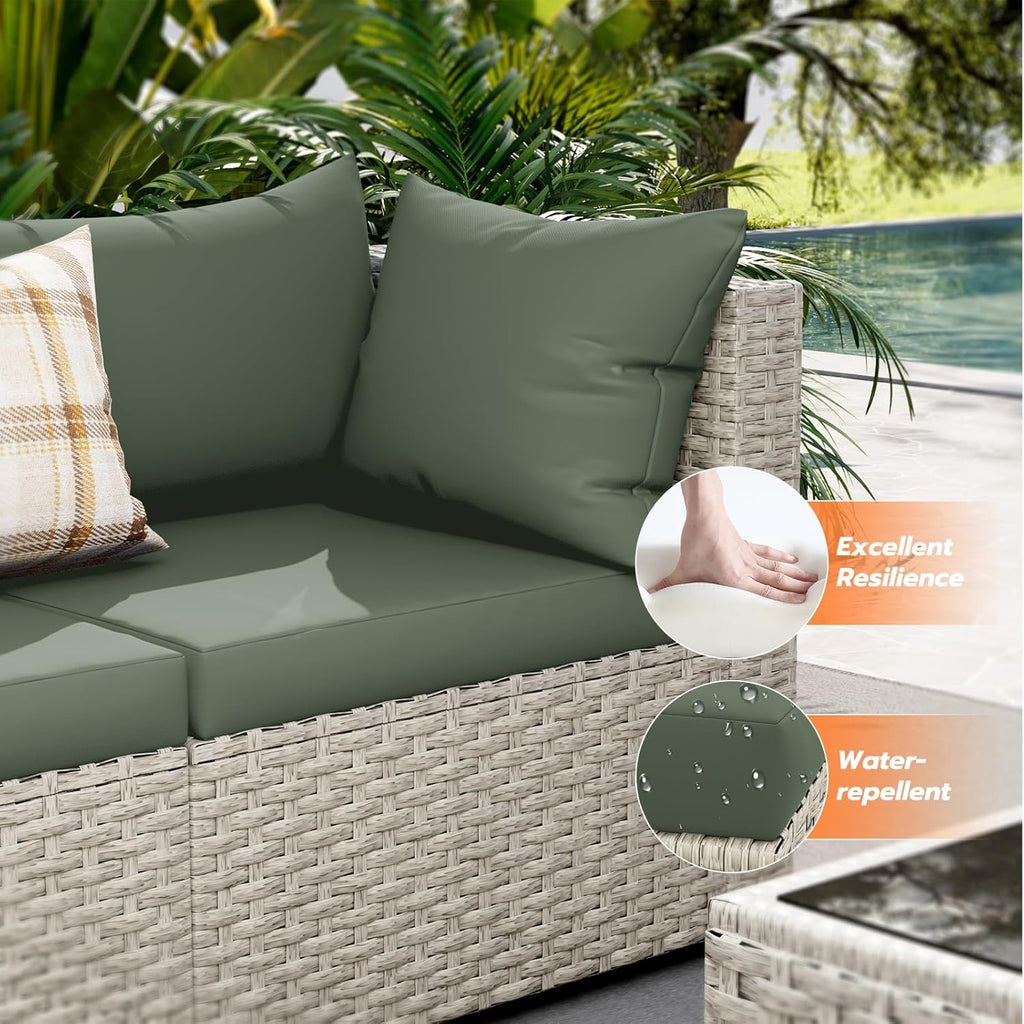 UDPATIO Outdoor Patio Furniture Set, 7-Piece PE Wicker Sectional Sofa with Tea Table, Outdoor Conversation Set for Patio, Garden, Backyard Green wourant