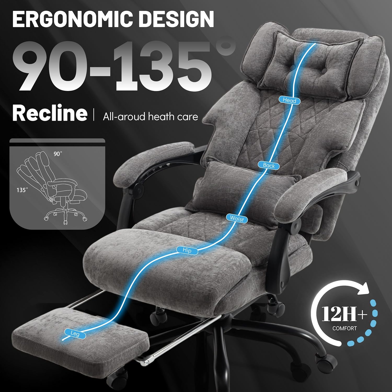 Massage Office Chair with Footrest, Large and Tall Leather Office Chair 500 lbs wourant