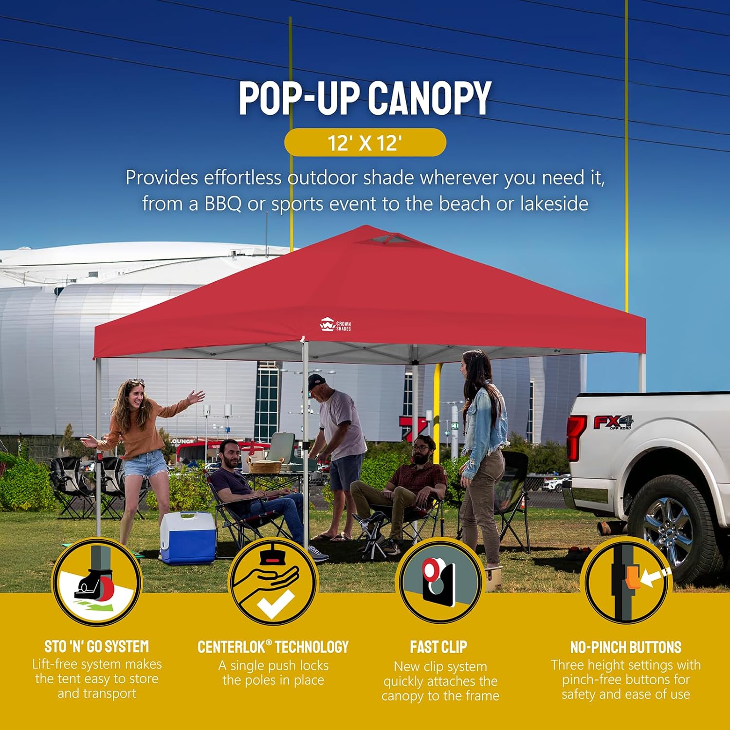 10x10 Pop-Up Awning - One-Click Installation Beach Tent - Outdoor Sunshade Silver Coated Top, 3 Heights and 4 Sand Pockets wourant