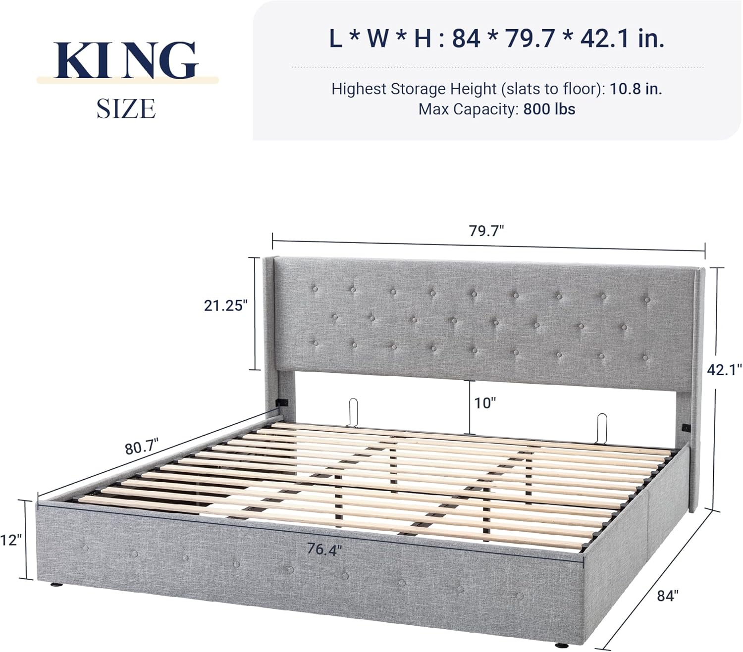 Allewie Queen Size Lift Up Storage Bed Modern Wingback Headboard Hydraulic Support wourant