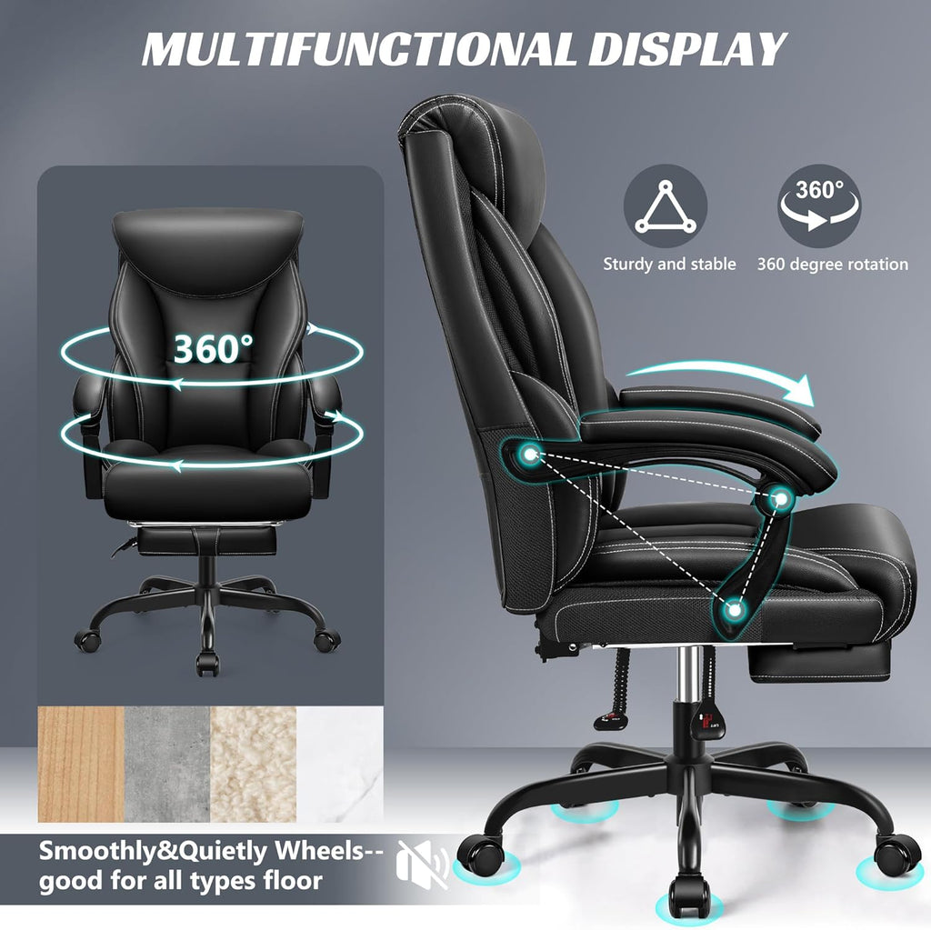 Office Chair Large High-Foot Computer Desk Chair, Breathable Leather Chair Lumbar Support Rotating Computer Chair wourant