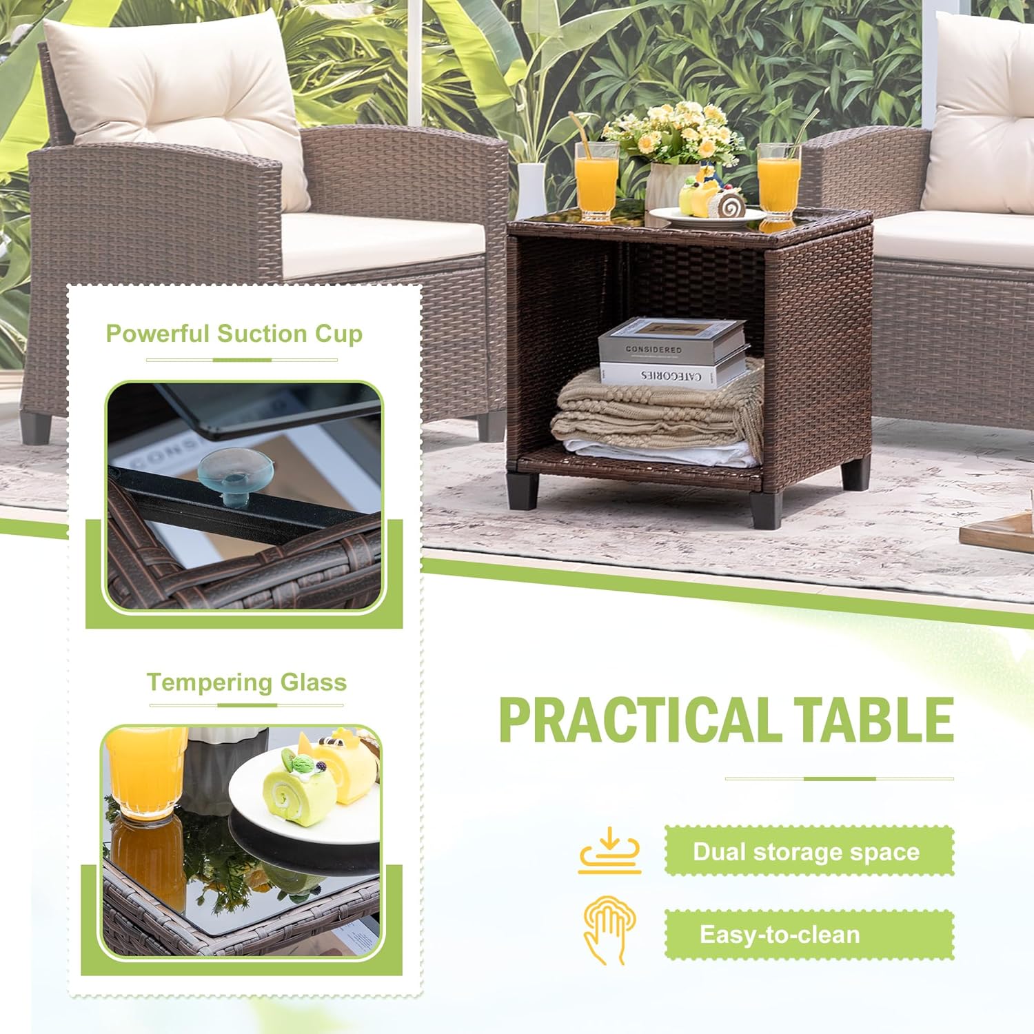 Devoko 3 Pieces Patio Furniture Set, PE Rattan Wicker Patio Set with Two Outdoor Chairs and Table, Upgraded Patio Chairs and Table for Porch, Garden Poolside Balcony woonhhop