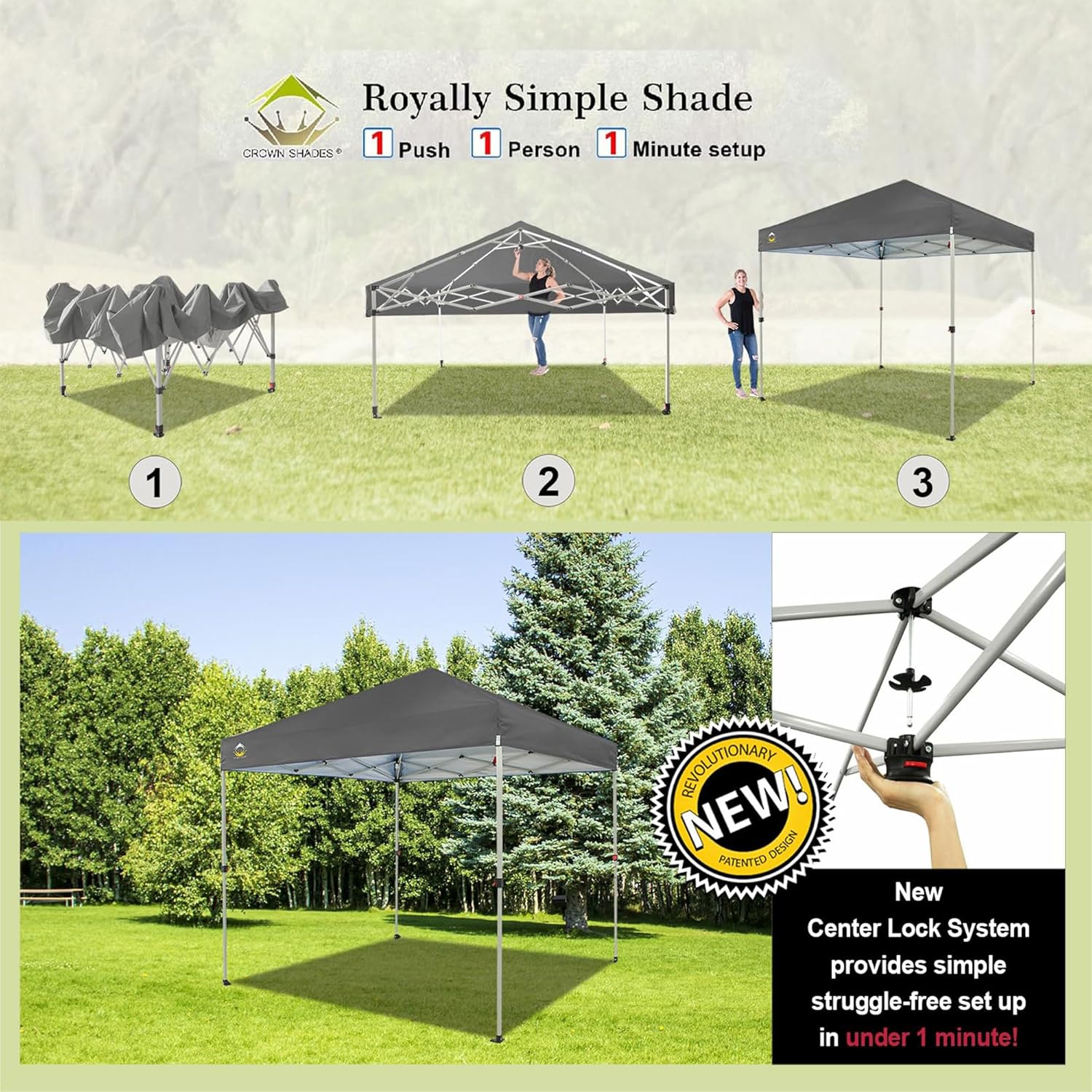 10x10 Pop-Up Awning - One-Click Installation Beach Tent - Outdoor Sunshade Silver Coated Top, 3 Heights and 4 Sand Pockets wourant
