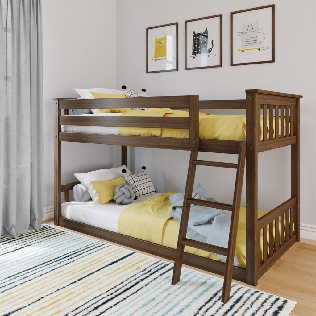 Max & Lily Fundamental Twin Low Bunk Bed Kids Solid Wood Modern Bed Frame Strong Wooden Slats wourant
