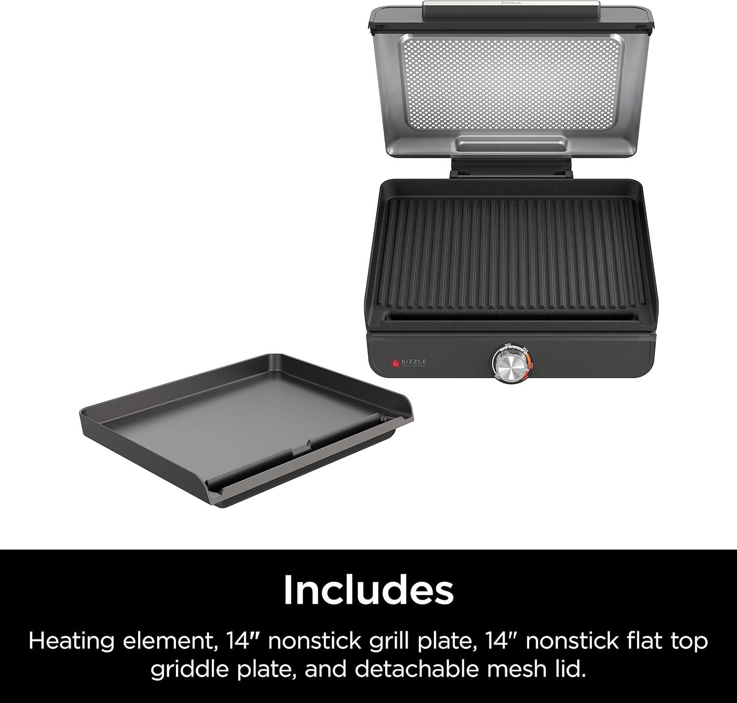 Ninja Griddle and Indoor Grill, 14’? Electric Grill, For Steak, Burgers, Salmon, Veggies, and More, Pancake Griddle, Nonstick, Dishwasher Safe, 500F, Even Cooking, Silver, GR101 woonhhop