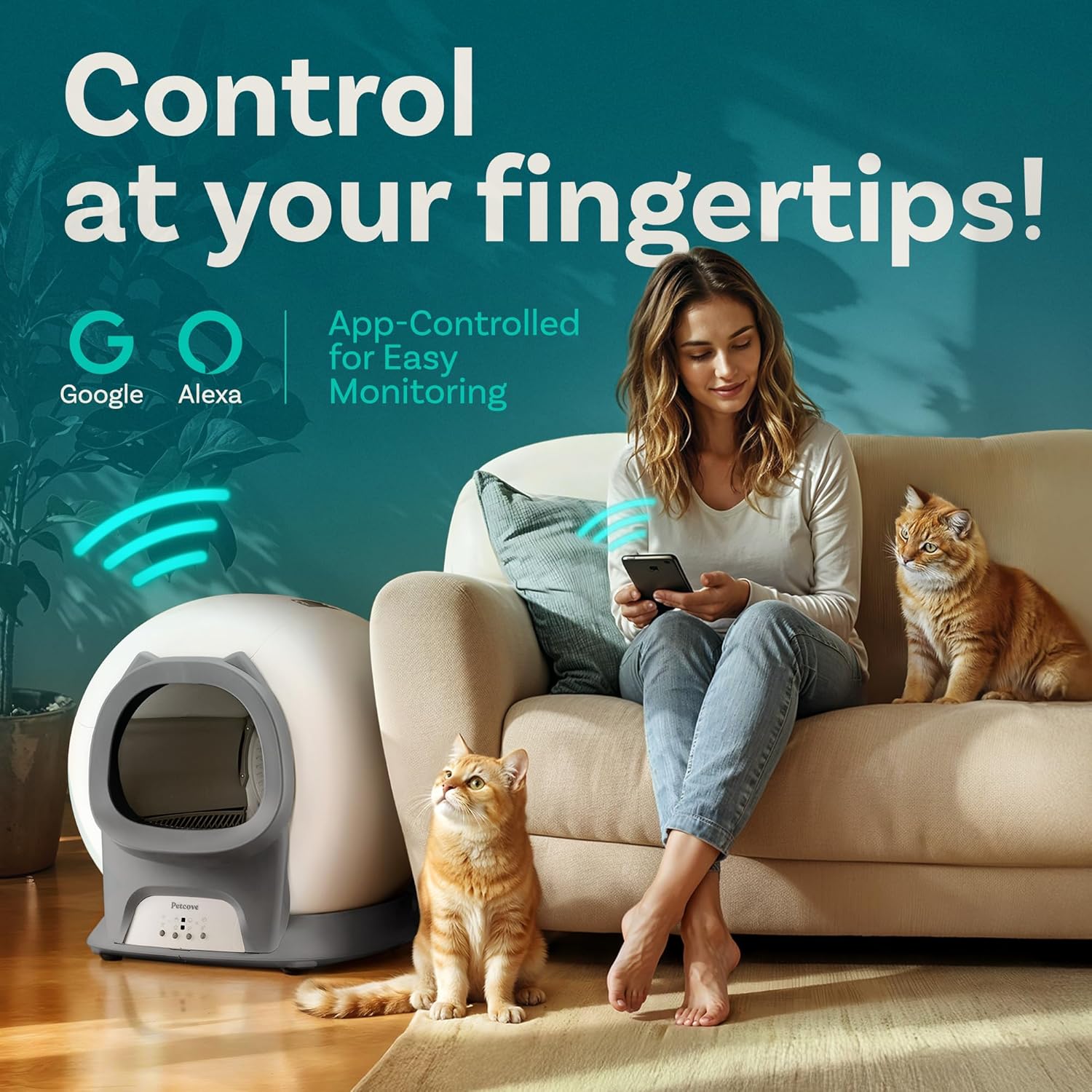 Self Cleaning Litter Box with Auto Safety Sensors for Multiple Cats - Automatic Cat Litter Box Self-Cleaning - Covered Odor Removal with APP Control - Compatible On All WiFi wourant