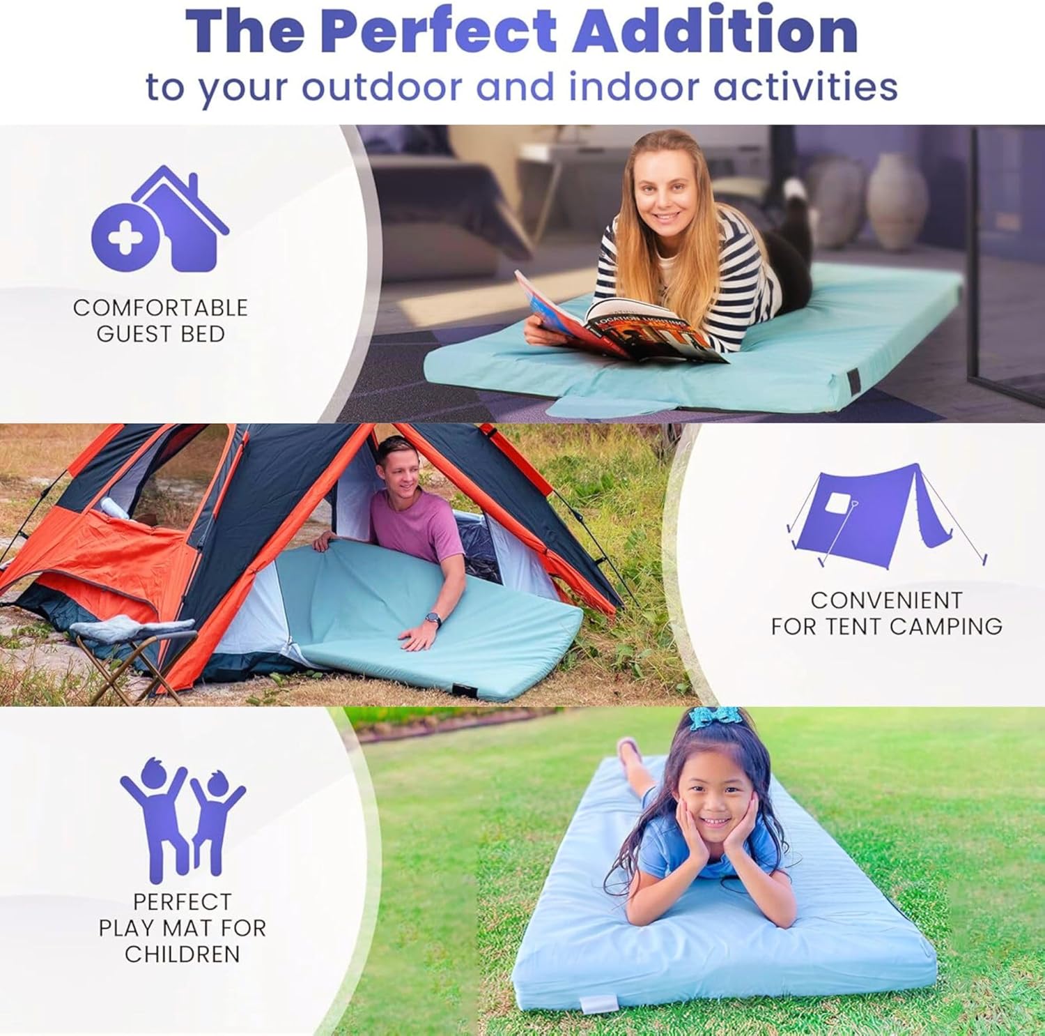 Matrix Comfort-Cell Memory Foam Camping Mattress Pad, Portable Foam Sleeping Pad for Camping, Roll up Sleeping Mat for Adults Floor Mattress Guest Floor Bed for Sleepover, Car, Tent SUV Cot Mattress wourant