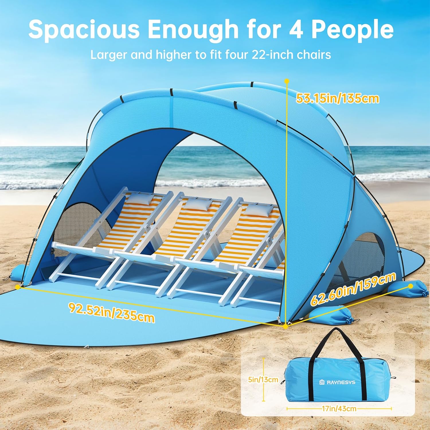 Beach Tent Sun Shelter, Beach Shade Tent with UPF50+ UV Protection, Beach Sun Shelter, Beach Shade with 2 Zippered Doors, Portable Beach Tent for Beach Camping Fishing wourant