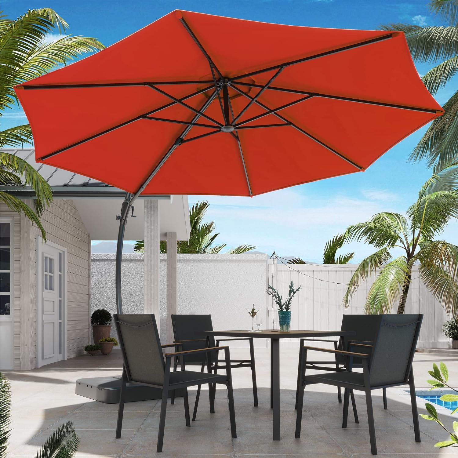 LAUSAINT HOME Outdoor Patio Umbrella with Base included, 11 FT Deluxe Curvy Cantilever Umbrella Heavy Duty Offset Hanging Umbrella with 360° Rotation for Market, Pool, Garden, Backyard, Deck (Beige) wourant