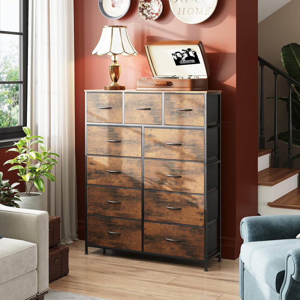 Storage Organizer Unit with 11 Fabric Bins, Storage Drawers Organizer with Steel Frame, Tall Storage Tower Organizaton wourant