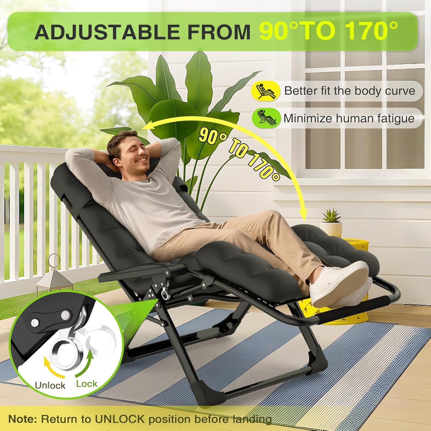 Indoor and outdoor patio chair folding lounge chair zero gravity chair with removable cushion camping lounge chair wourant