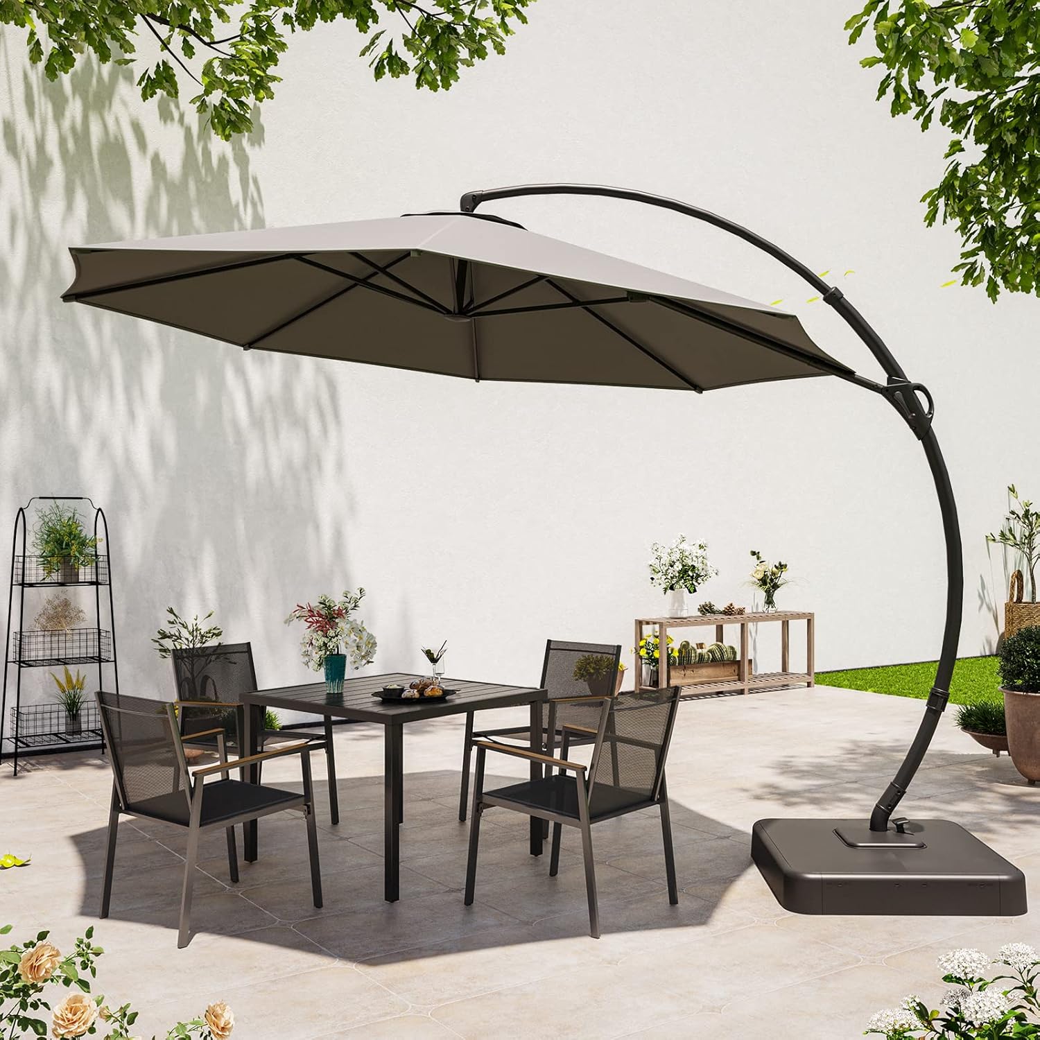LAUSAINT HOME Outdoor Patio Umbrella with Base included, 11 FT Deluxe Curvy Cantilever Umbrella Heavy Duty Offset Hanging Umbrella with 360° Rotation for Market, Pool, Garden, Backyard, Deck (Beige) wourant