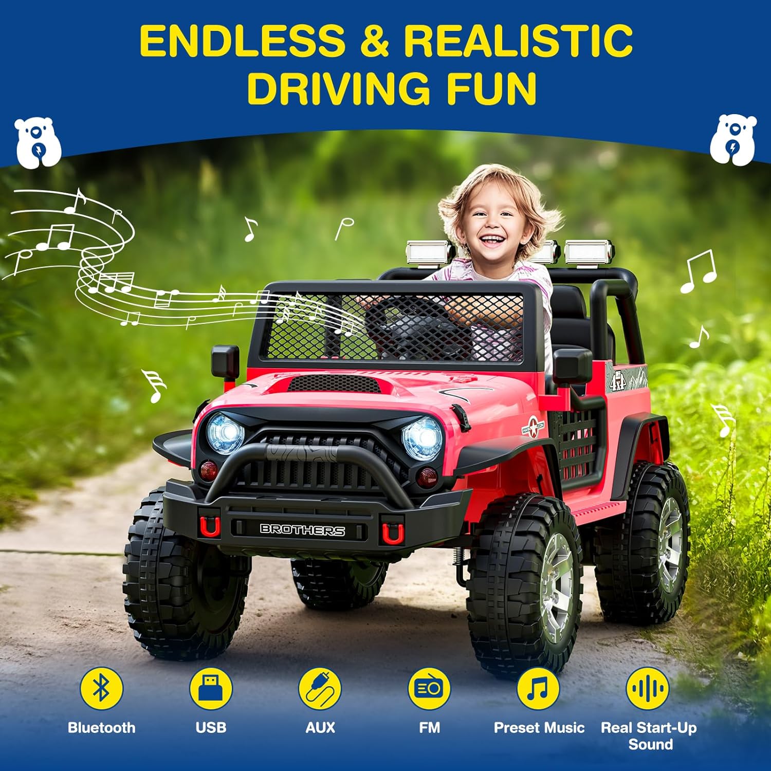 L8 Ride On Car, 2 Seater, 12V Kids Electric Car w/Remote Control, 4-Wheel Suspension, Bluetooth Speaker, Multi Music Modes, 3 Speeds, LED Lights, Xmas & Birthday Gift Ideas for Kids Ages 3+ wourant