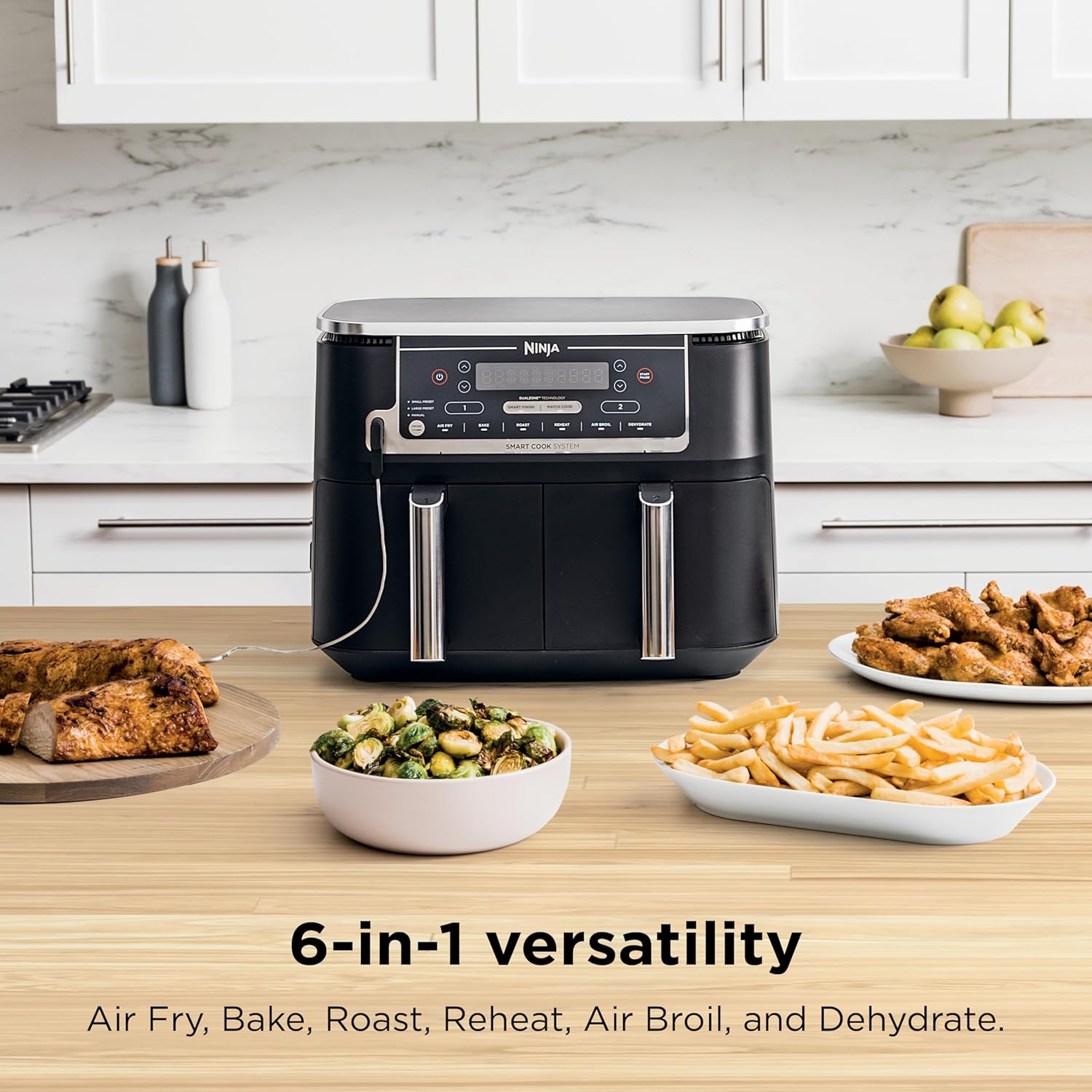Ninja Foodi 10QT 6-in-1 DualZone Smart XL Air Fryer, 2 Independent 5QT Baskets, Smart Cook Thermometer, Match Cook, Smart Finish, Air Fry, Roast, Bake, Dehydrate, Reheat, Grey, DZ550 wourant