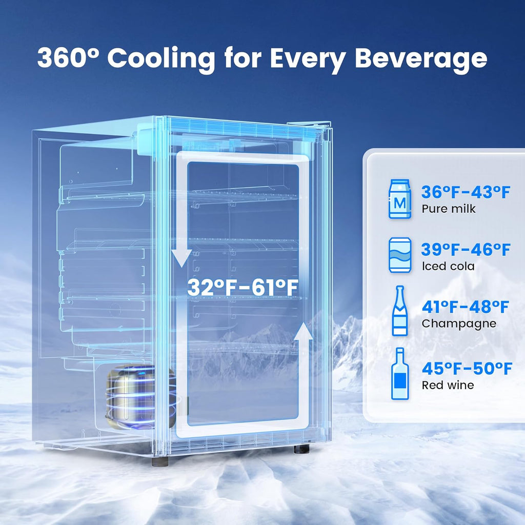 Beverage Refrigerator Cooler - 126 Can Mini Fridge Glass Door for Drinks Soda Beer Wine - Small Refrigerator for Office Bedroom Home Bar, 4 Adjustable Shelves, 3.2 Cu.Ft, Silver wourant