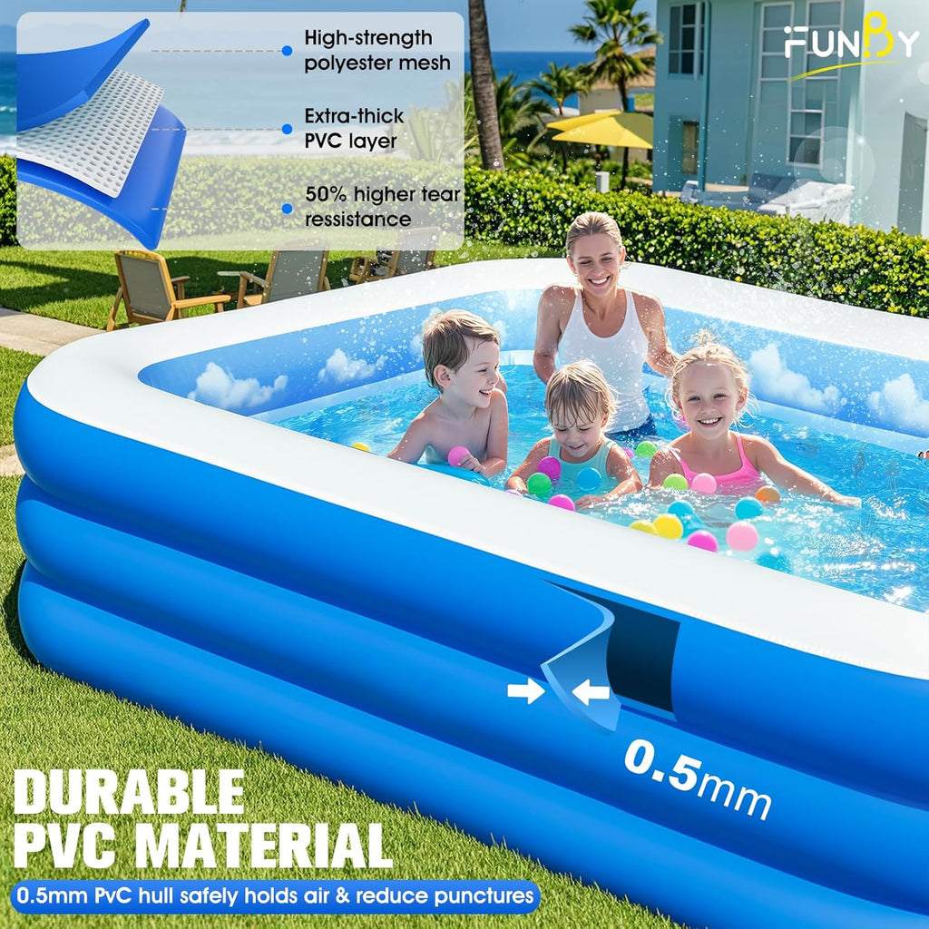 Inflatable Pool with Canopy,Upgraded Inflatable Swimming Pool for Kids,Adult,Large Inflatable Blow up Pools,Ocean Theme Oversized Thickened 105"x75"x25"Inflatable Family Pools for Backyard-Blue wourant