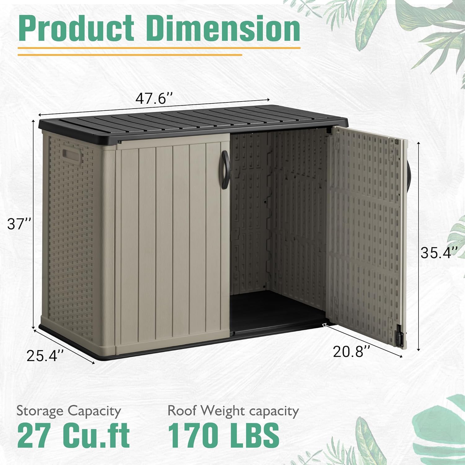 Greesum Outdoor Horizontal Storage Shed 27 Cu.ft Resin Large Storage Box for Garden Patio wourant