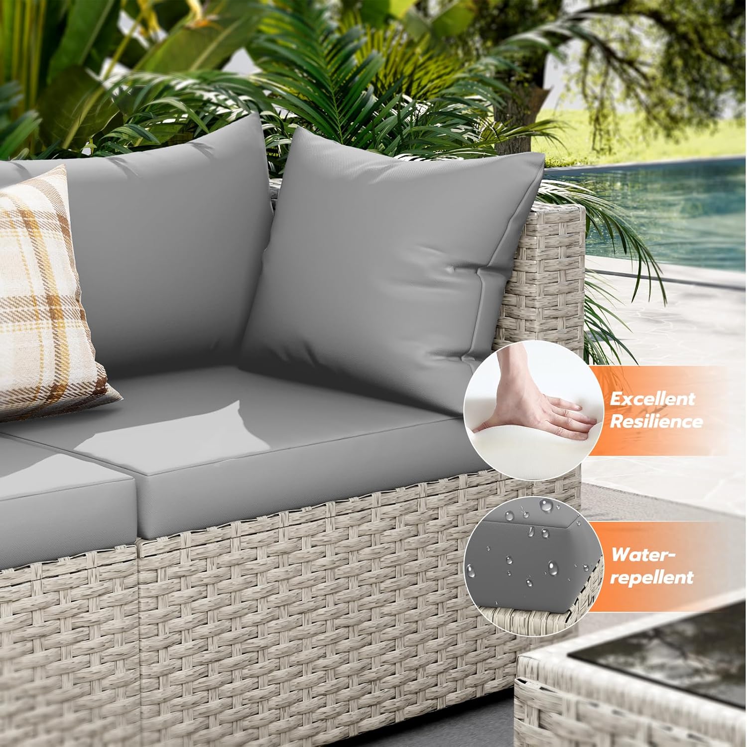 UDPATIO Outdoor Patio Furniture Set, 7-Piece PE Wicker Sectional Sofa with Tea Table, Outdoor Conversation Set wourant