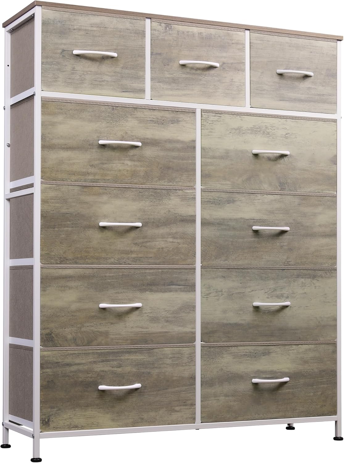 Storage Organizer Unit with 11 Fabric Bins, Storage Drawers Organizer with Steel Frame, Tall Storage Tower Organizaton wourant