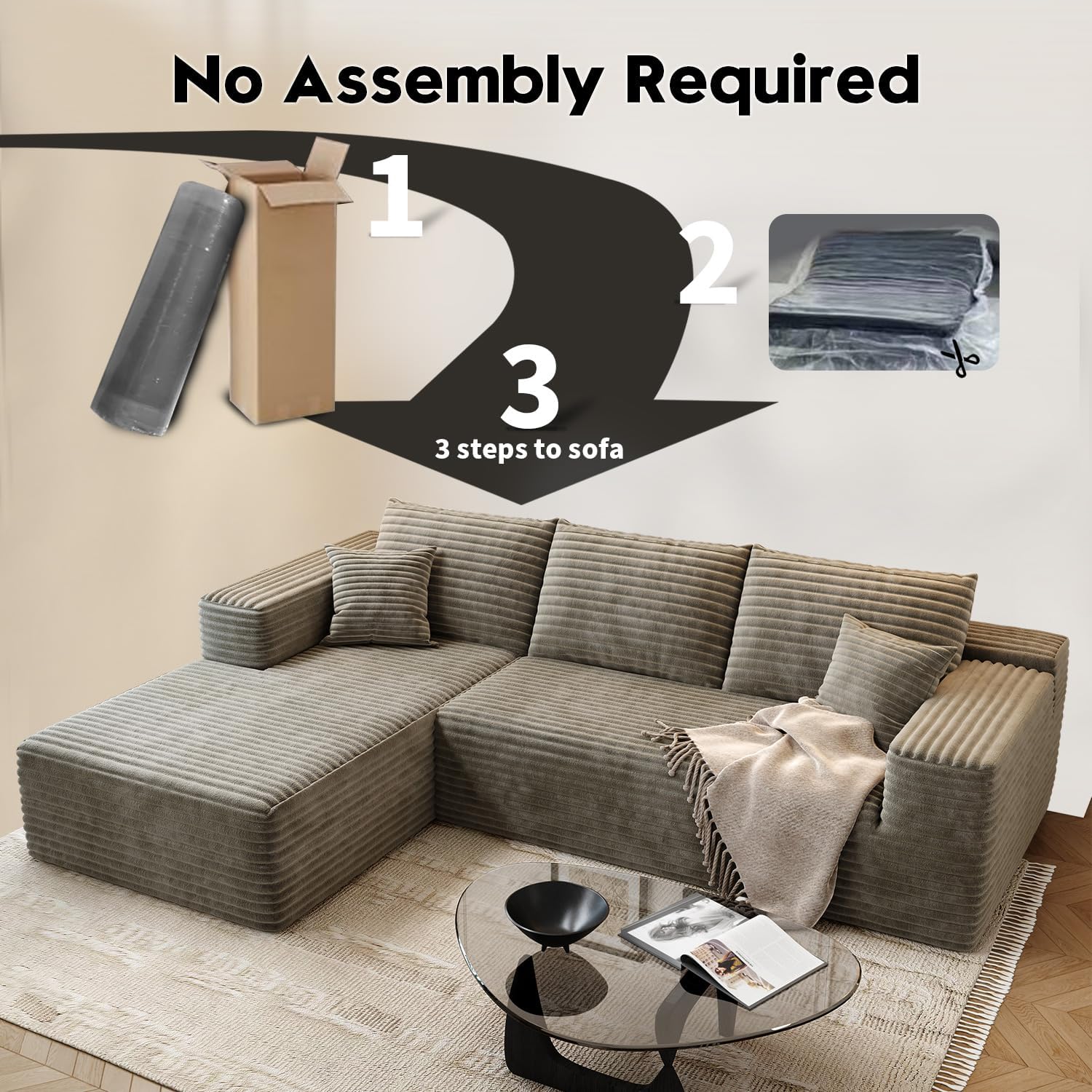 107.5" Cloud Modular Sectional Sofa Couch with L-Shape Chaise,Modern Minimalist Upholstered Couches wourant