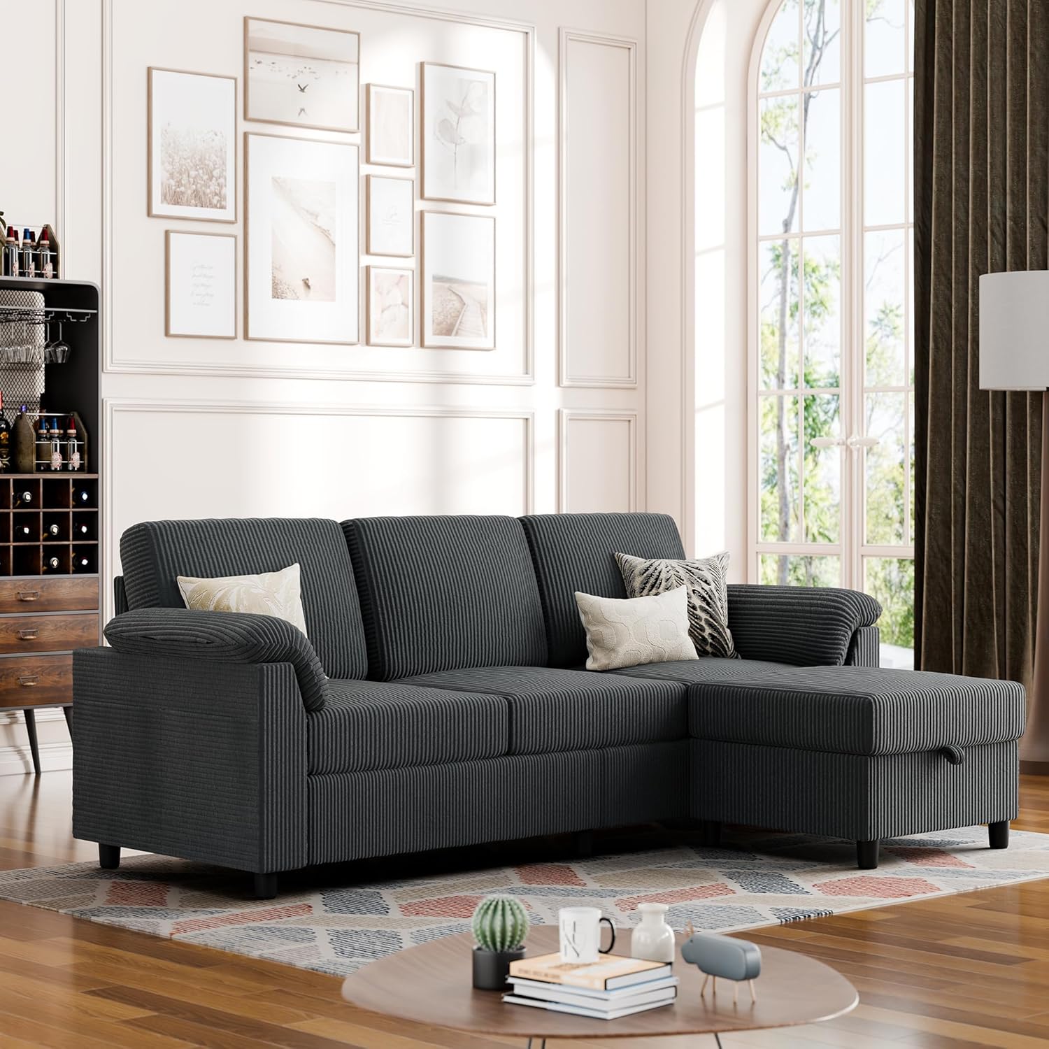 Vongrasig Convertible Modular Sofa, Three-Seater L-Shaped Sofa, Mid-Century Style Sofa wourant