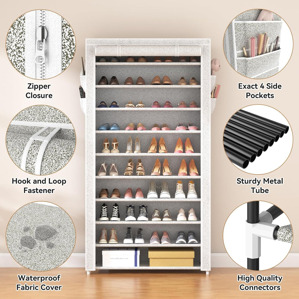 ROJASOP 10 Tier Shoe Rack with Covers Large Capacity Stackable Tall Shoe Shelf Storage wourant