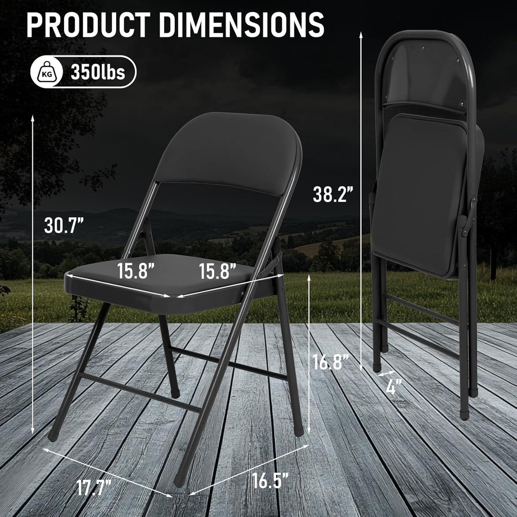 6 Pack Black Folding Chairs with Leather Chairs for Indoor and Outdoor Events Office Wedding Party Upholstered Chairs wourant