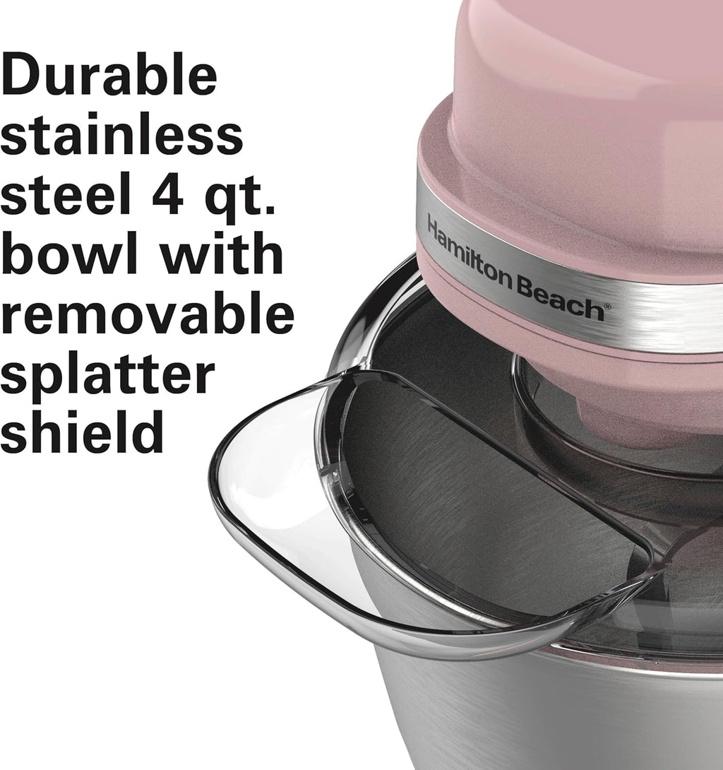 Hamilton Beach Electric Stand Mixer, 4 Quarts, Dough Hook, Flat Beater Attachments, Splash Guard 7 Speeds with Whisk, Black wourant