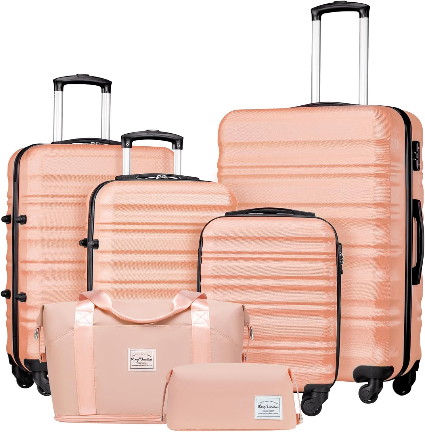 LONG VACATION 6 Piece Luggage Set Carry on Suitcase with ABS+PC hardshell, Spinner Wheels & YKK Zipper TSA Lock wourant