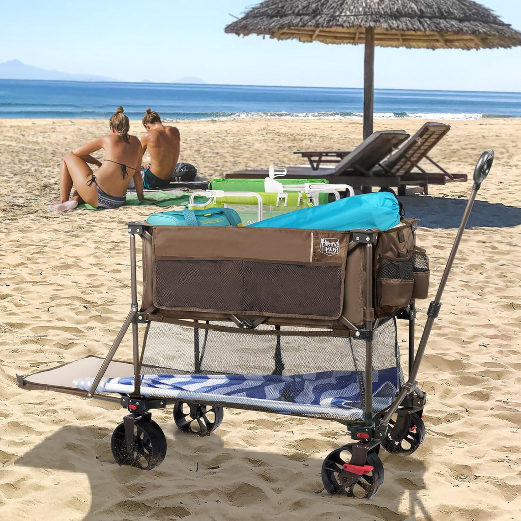 400L Large Capacity Folding Double Decker Cart with Brakes, 54 Inch Extra Long Extended Cart, 450 Pounds Heavy Duty Folding Cart wourant