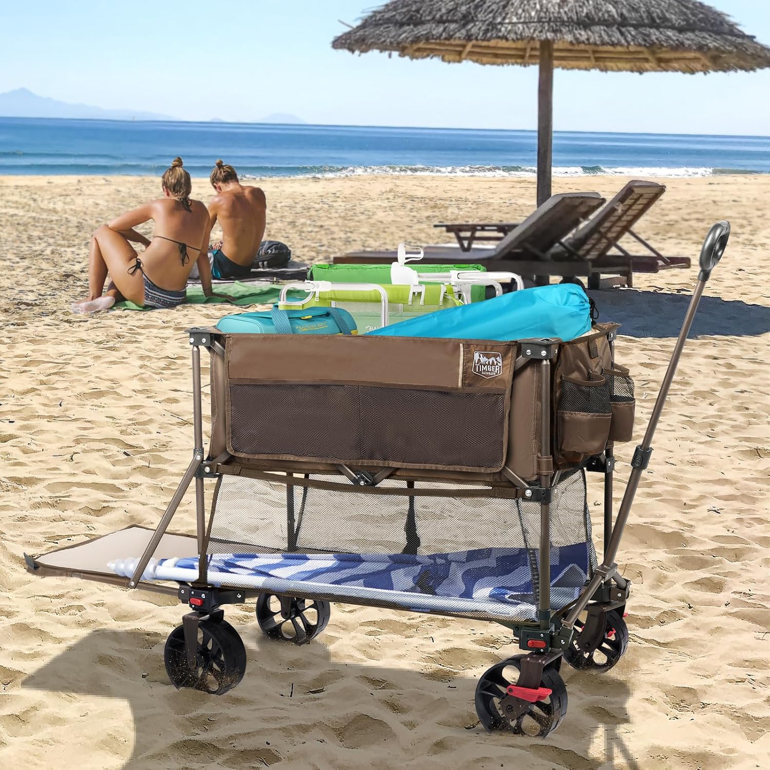 400L Large Capacity Folding Double Decker Cart with Brakes, 54 Inch Extra Long Extended Cart, 450 Pounds Heavy Duty Folding Cart wourant
