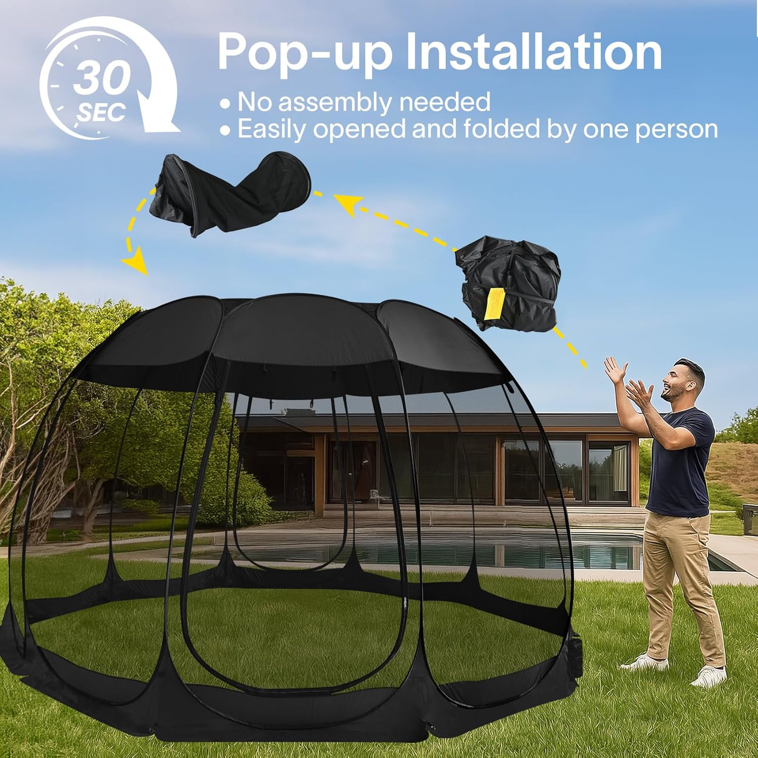 Screen gazebo, sleeps 6-10-15 people Igloo-style canopy tent with mosquito net on the sides Perfect for garden, patio, backyard wourant