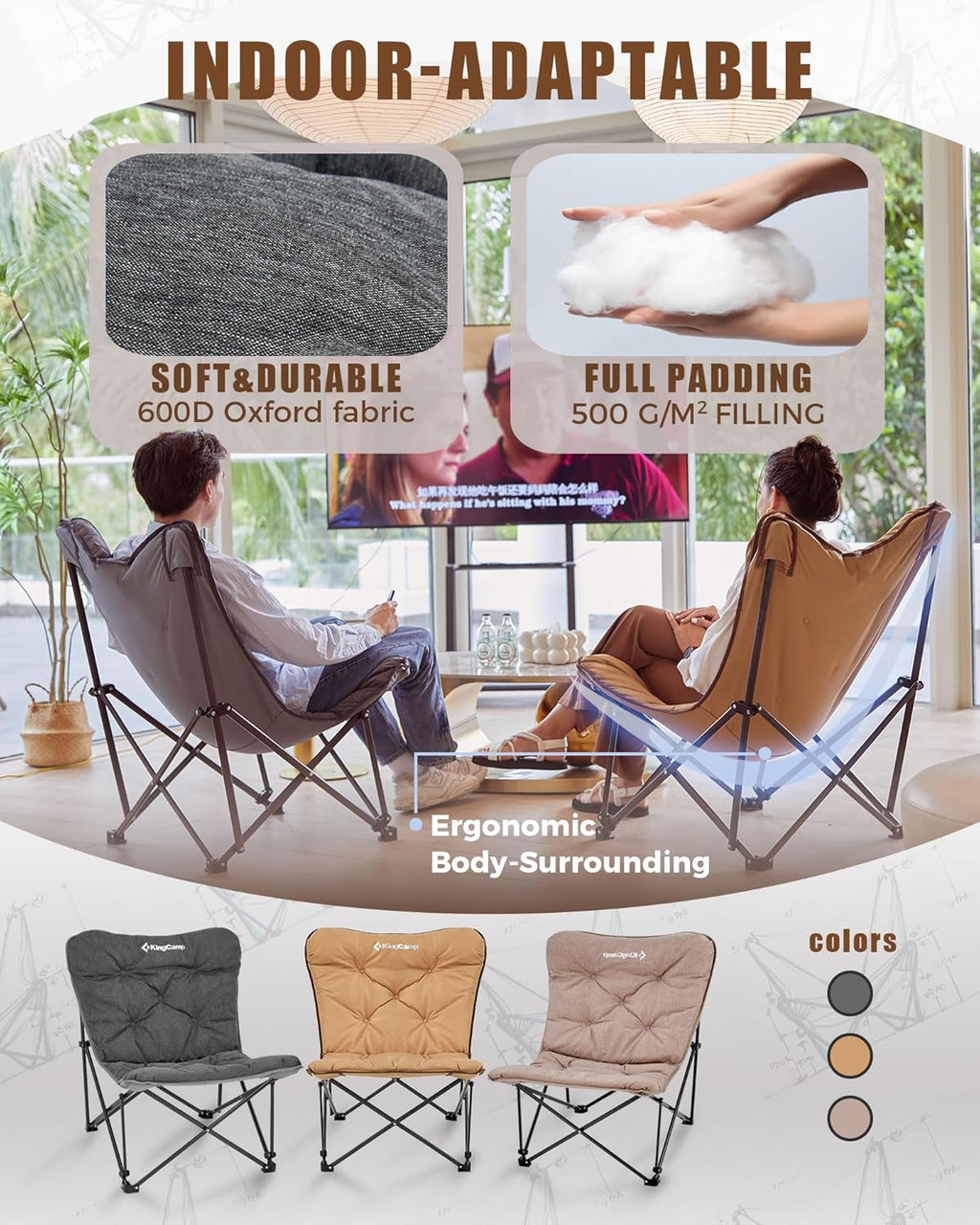 Butterfly chair, extra large thick comfortable camping chair, portable folding chair, 400 lb heavy duty seat wourant
