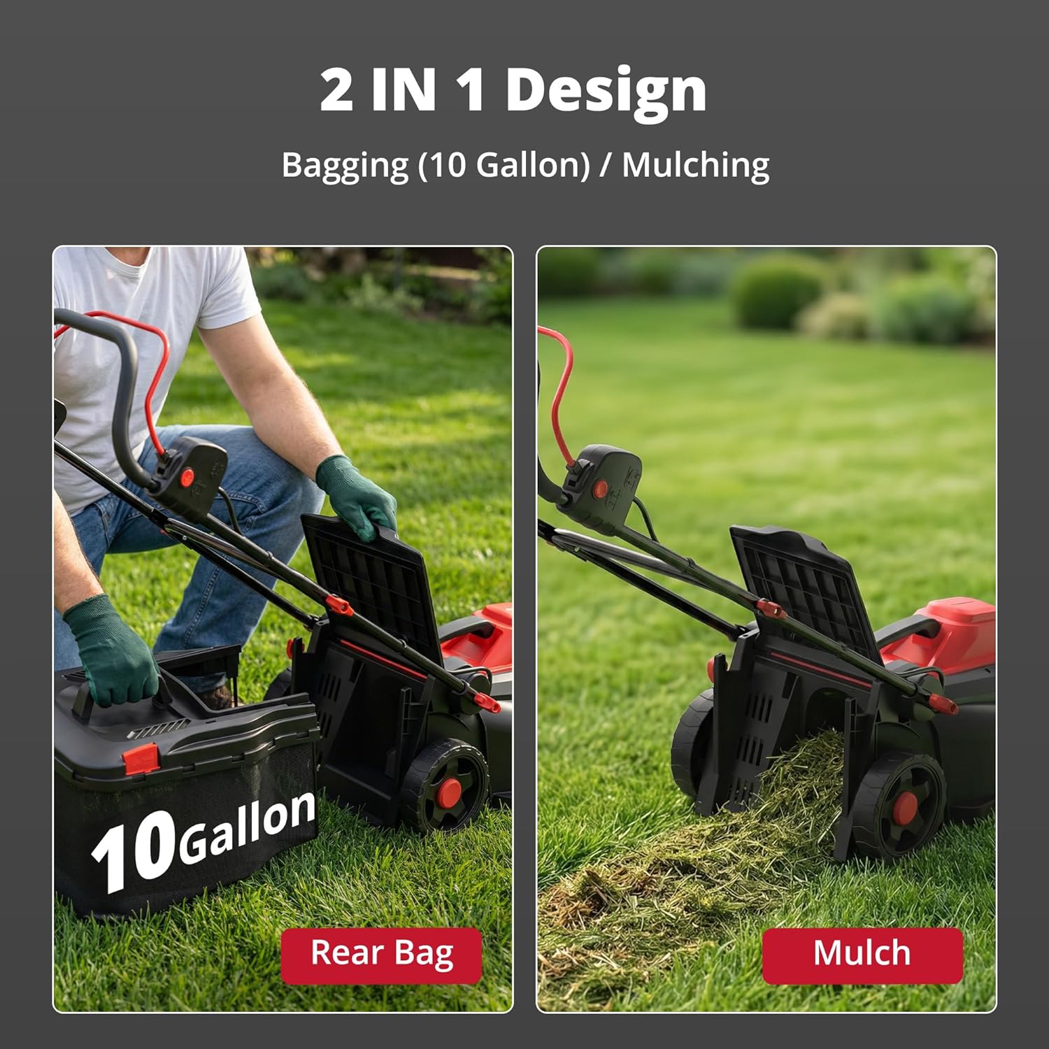 14-Inch Corded Electric Lawn Mower, 12.5 Amp 3400RPM 2IN1 Mulching & 10-Gallon wourant