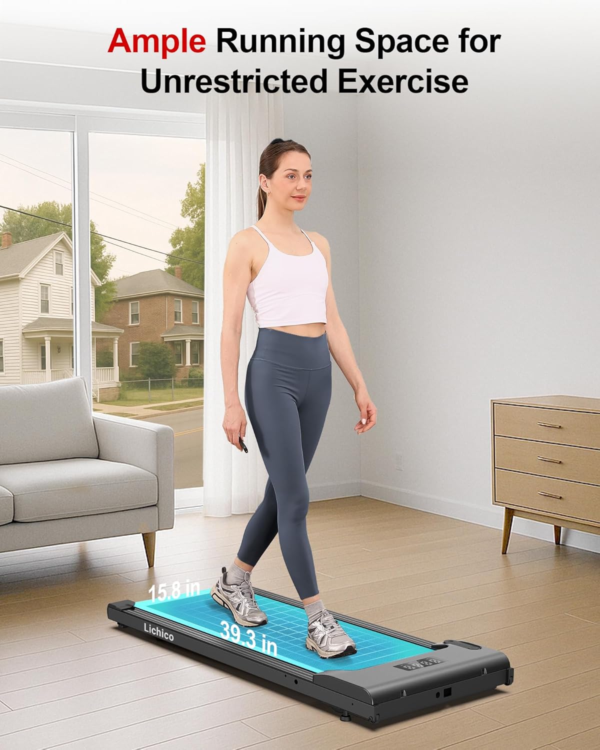 Lichico Walking Pad Under Desk Treadmill, Ultra-Quiet Brushless Electric Walking and Jogging Treadmill with Remote Control wourant
