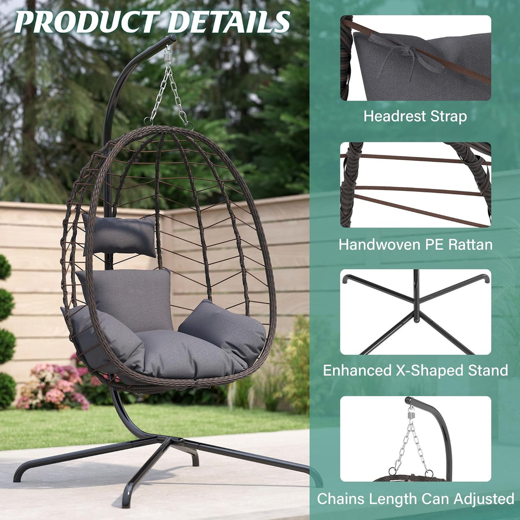 Hanging Egg Chair with Stand Swinging Egg Chair Outdoor Hanging Basket Chair with Cushion wourant