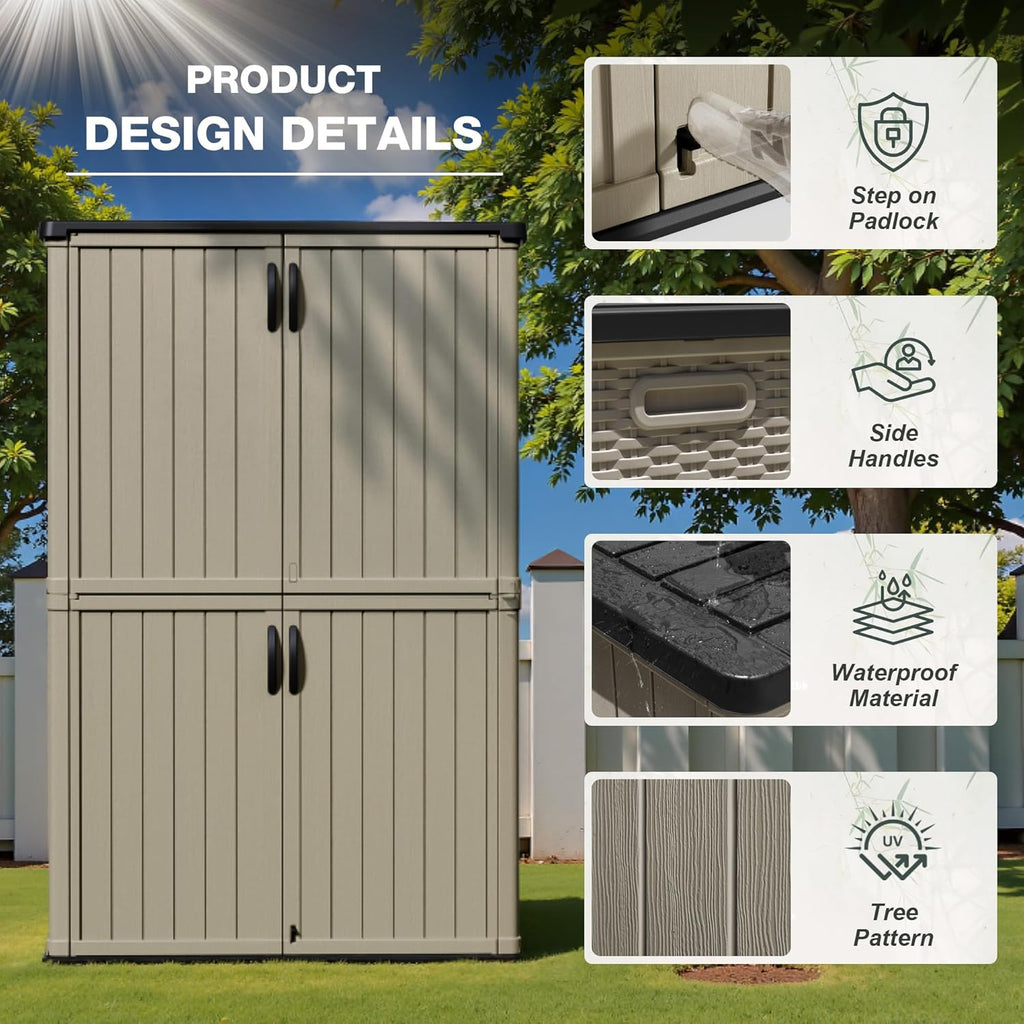 Greesum Outdoor Horizontal Storage Shed 27 Cu.ft Resin Large Storage Box for Garden Patio wourant