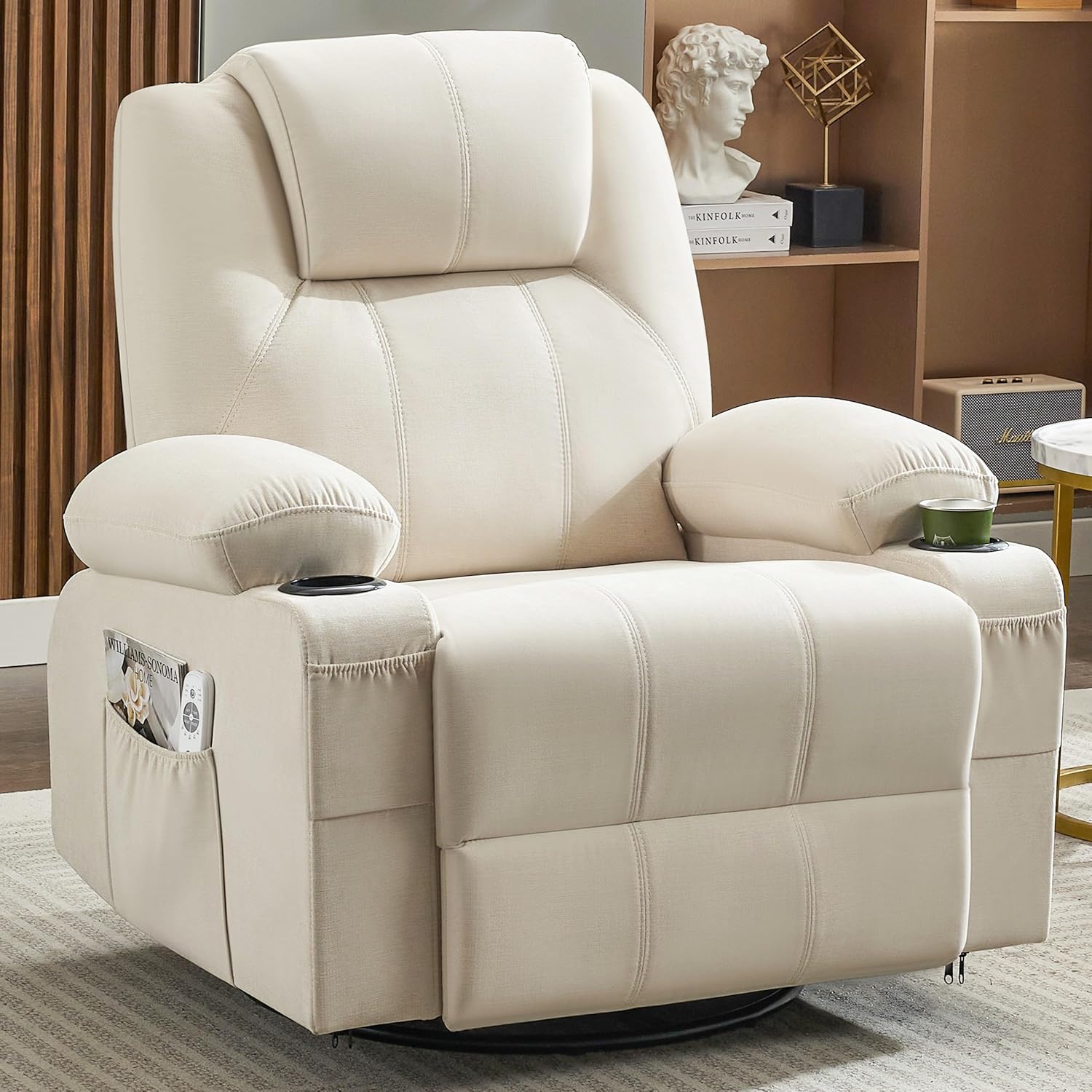 Large Swivel Rocking Recliner with Heating and Massage Function, 360 Degree Swivel Rocking Single Sofa wourant
