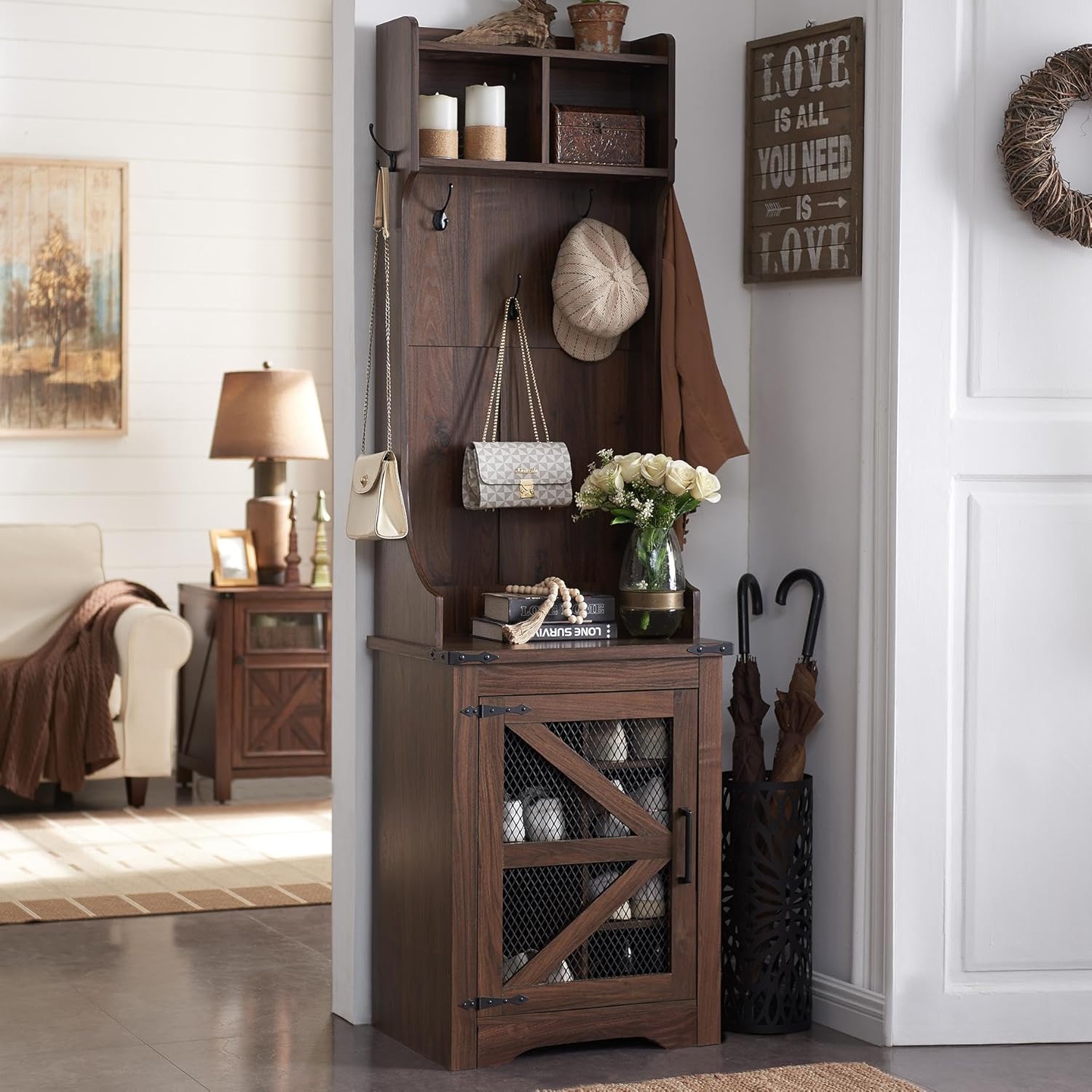 JXQTLINGMU 59-inch Farmhouse Foyer Tree with Shoe Storage, Entryway Bench Foyer Coat Rack Cabinet wourant