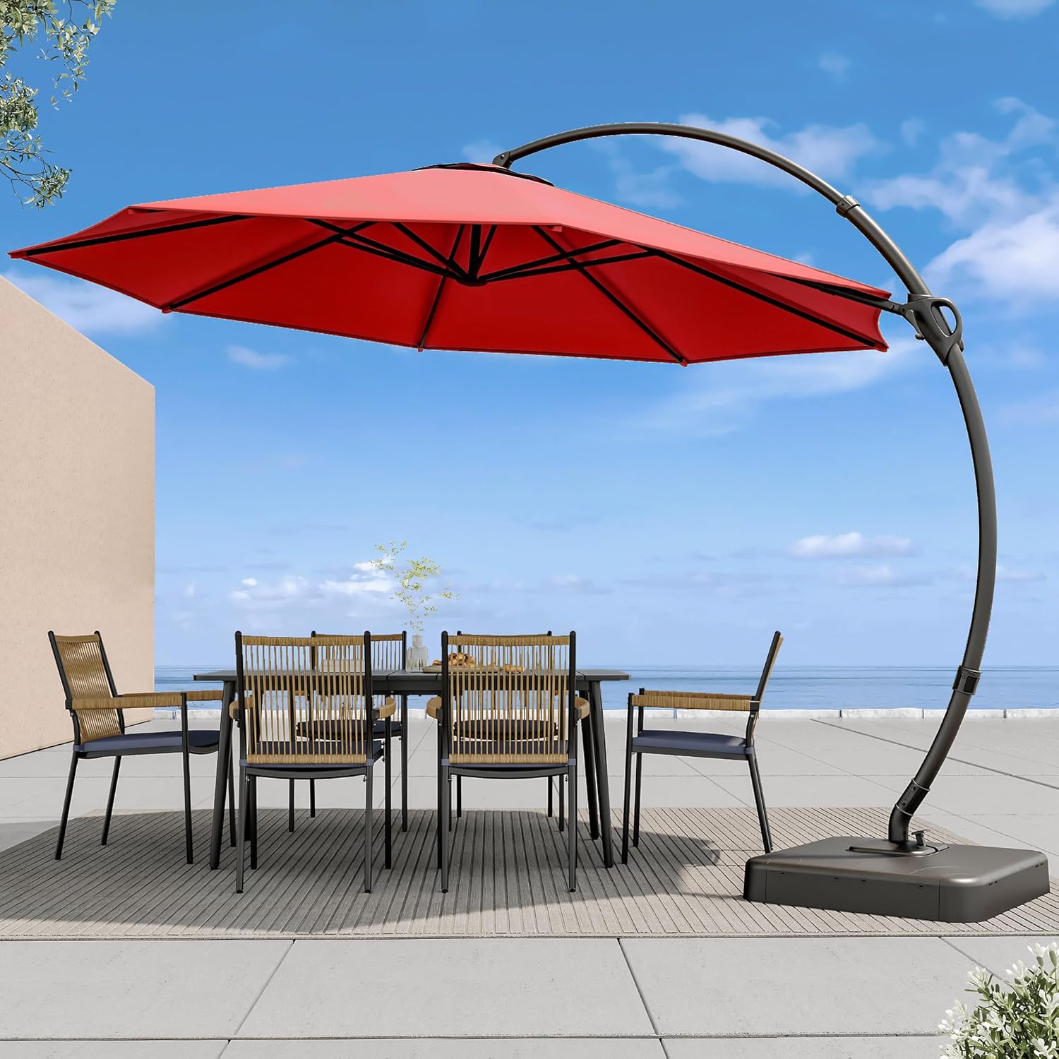 LAUSAINT HOME Outdoor Patio Umbrella with Base included, 11 FT Deluxe Curvy Cantilever Umbrella Heavy Duty Offset Hanging Umbrella with 360° Rotation for Market, Pool, Garden, Backyard, Deck (Beige) wourant