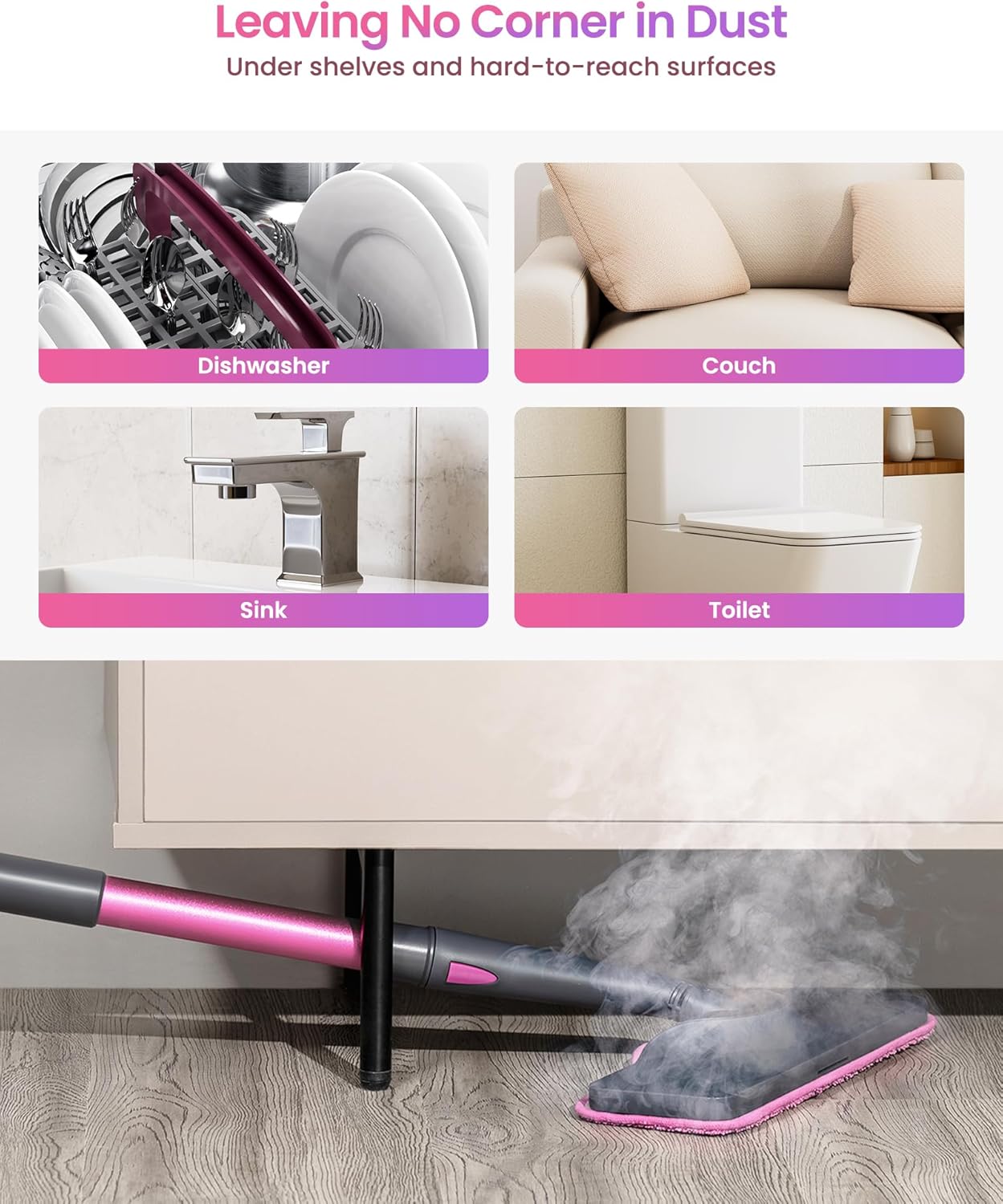 7-in-1 Steam Mop Dual-Rod Design with Detachable Handheld Steamer for Walls, Grouts, Hard Floors, Tiles, includes Multi-purpose Accessories and Washable Microfiber Pads wourant