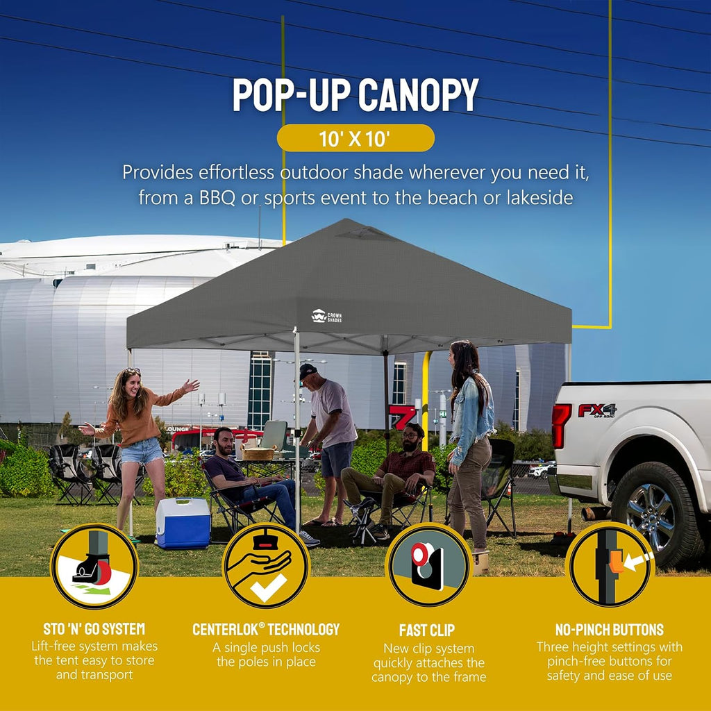 10x10 Pop-Up Awning - One-Click Installation Beach Tent - Outdoor Sunshade Silver Coated Top, 3 Heights and 4 Sand Pockets wourant