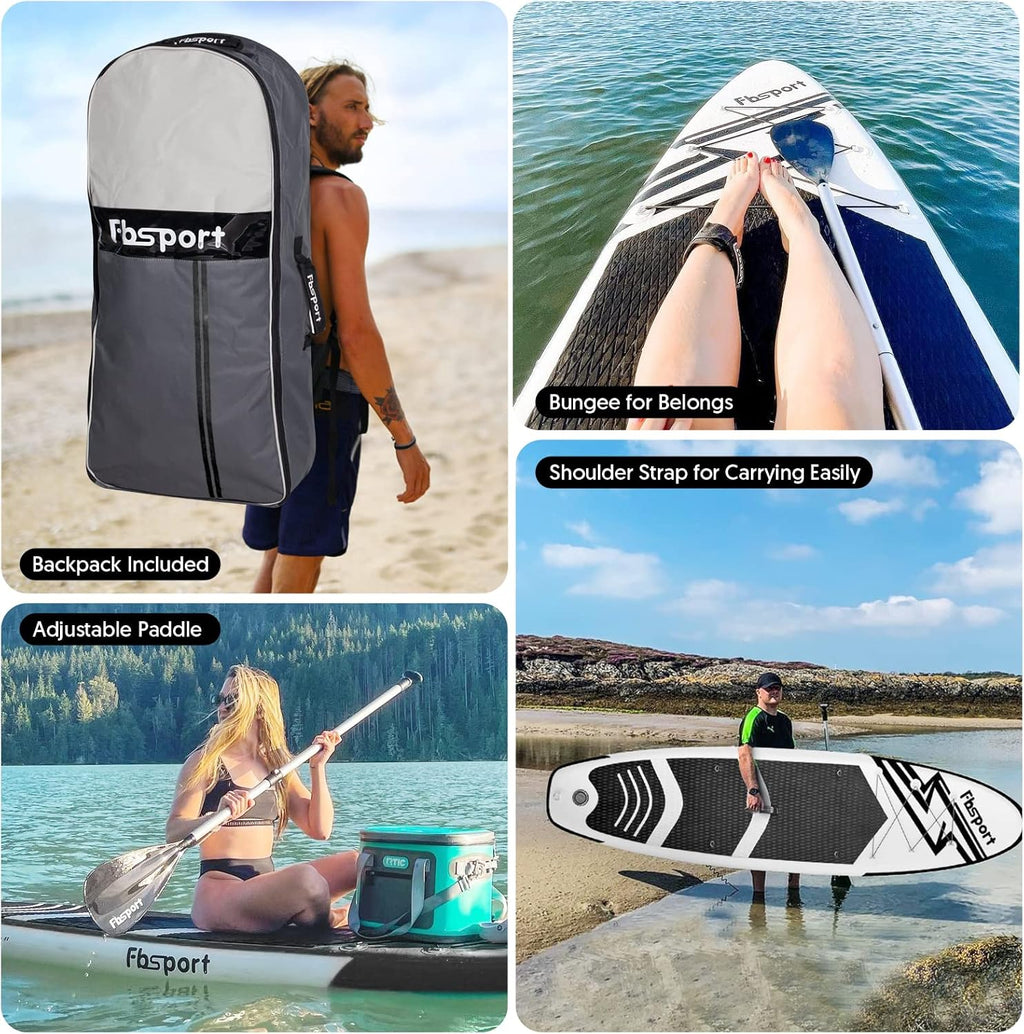 FBSPORT 11' Premium Stand Up Paddle Board, Yoga Board with Durable SUP Accessories & Carry Bag | Wide Stance, Surf Control, Non-Slip Deck, Leash, Paddle and Pump for Youth & Adult wourant
