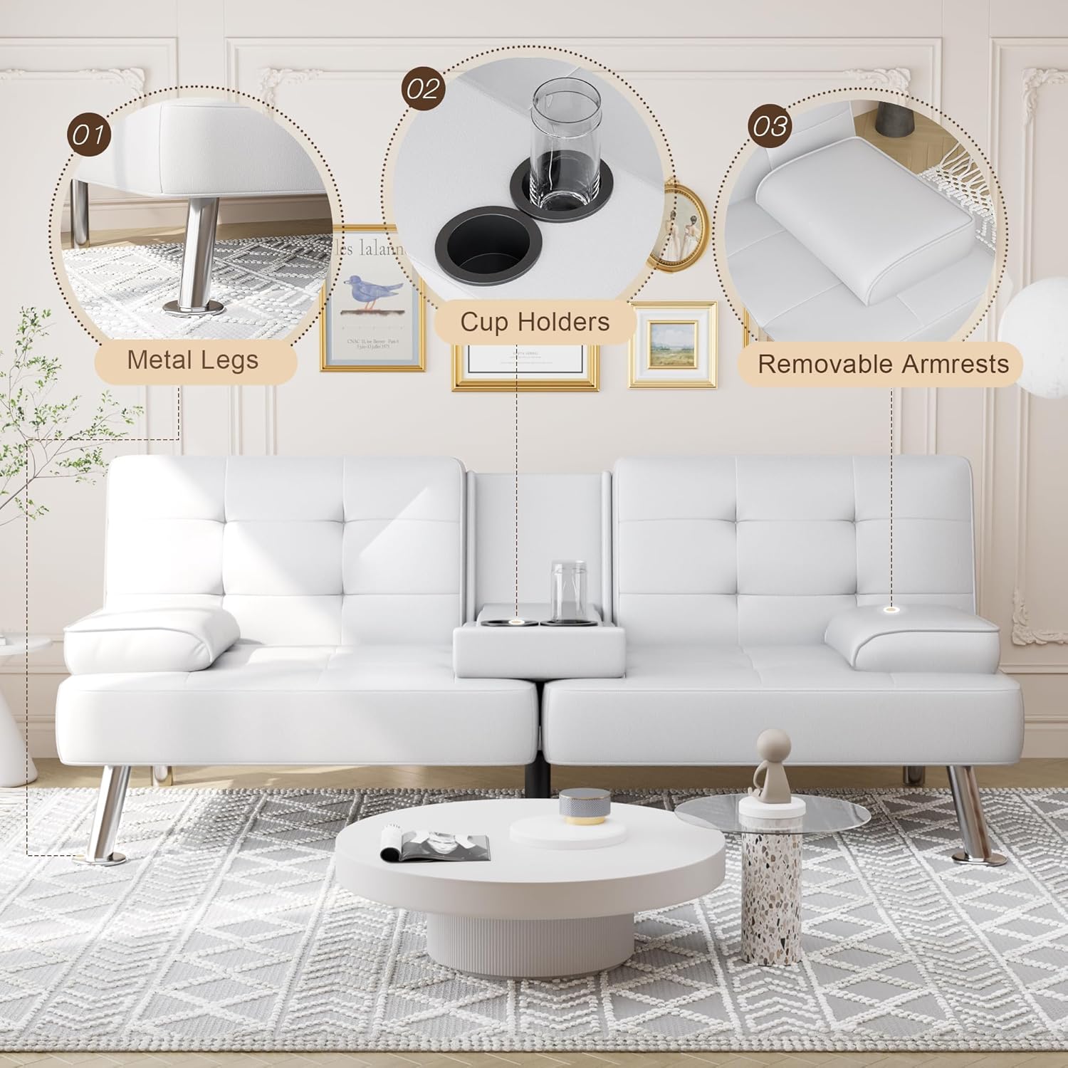 Shahoo Convertible Folding Futon Sofa Bed Sleeper Couch for Living Room Faux Leather wourant