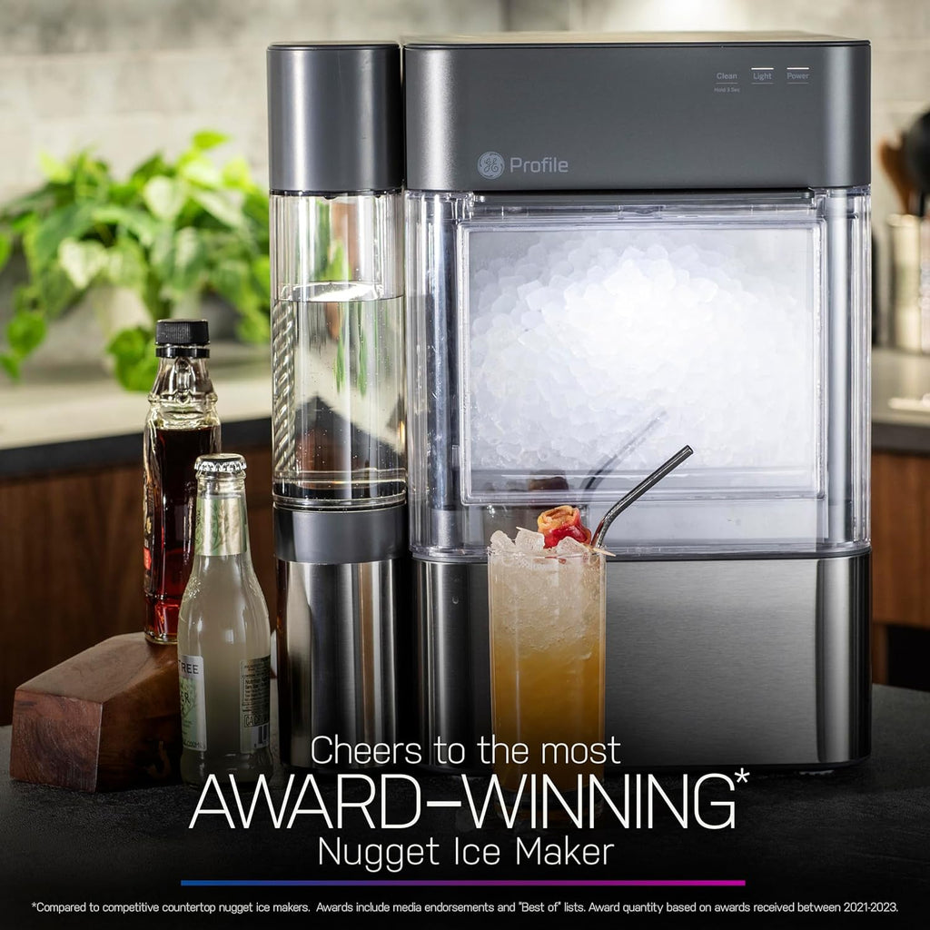 GE Profile Opal 2.0 with 0.75 Gallon Tank, Chewable Crunchable Countertop Nugget Ice Maker, Scoop included, 38 lbs in 24 hours, Pellet Ice Machine with WiFi & Smart Connected, Stainless Steel wourant