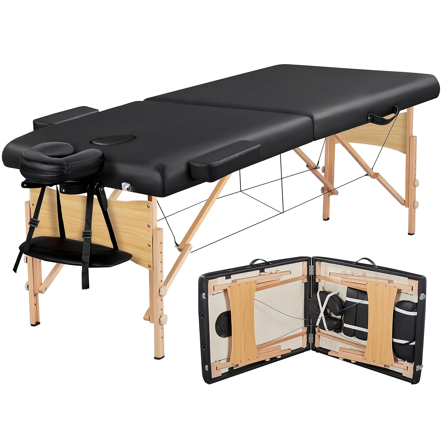 Yaheetech Massage Table Portable Lash Beds Spa Bed Massage Couch Foldable Spa Tables Adjustable 2 Fold with Non-Woven Bag 24 inch, Black wourant